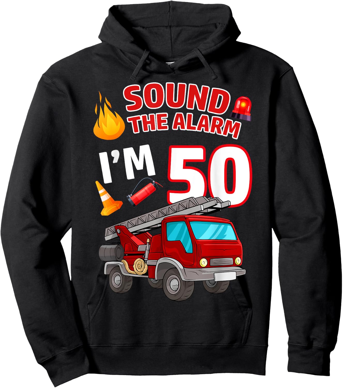 Fire Truck 50th Birthday Firefighter Fireman 50 Year Old Hoodie - Hoodie | Black