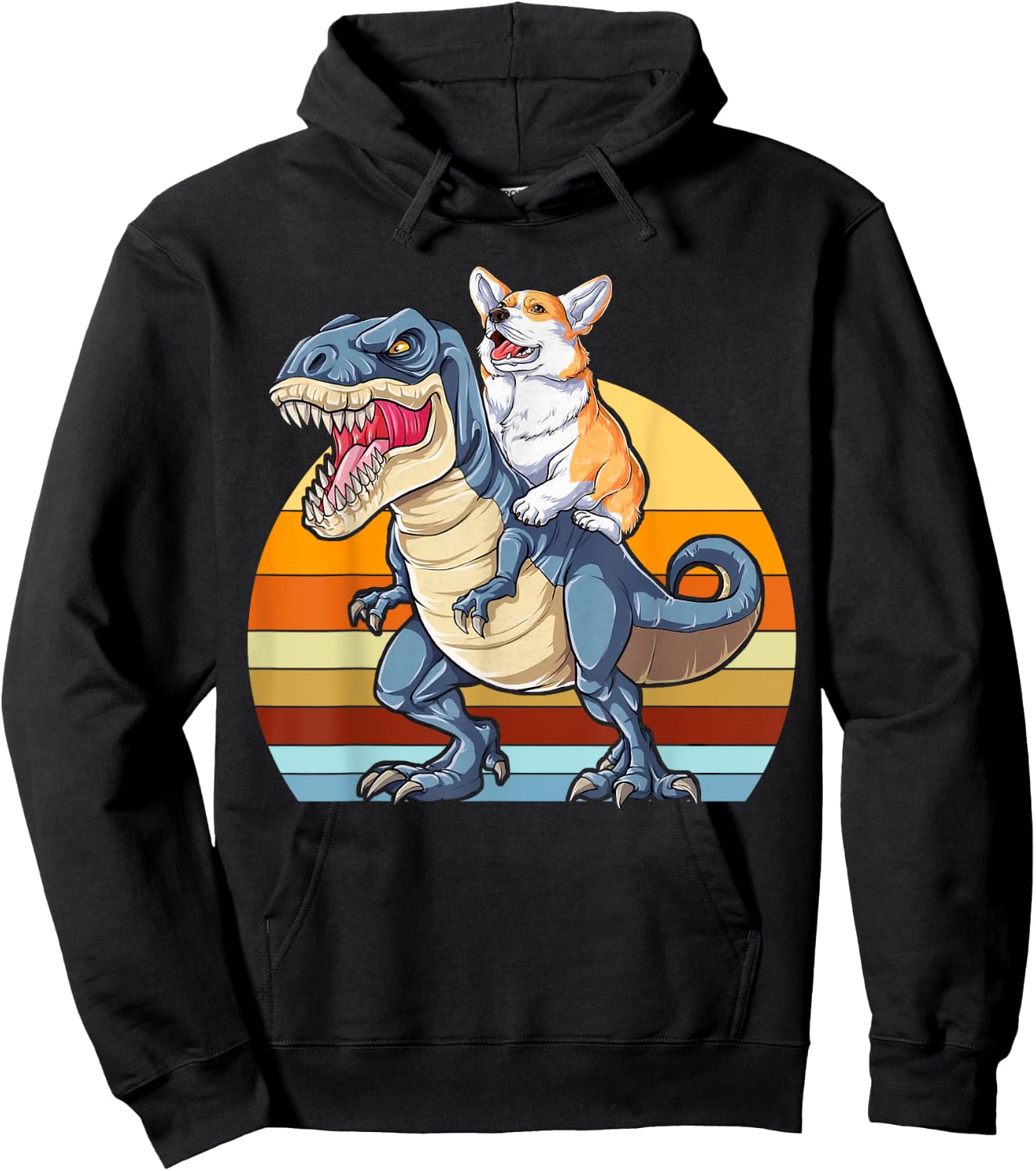 Corgi Riding Dinosaur T rex Cute Corgis Dog Lover Women Hoodie - Hoodie | Black