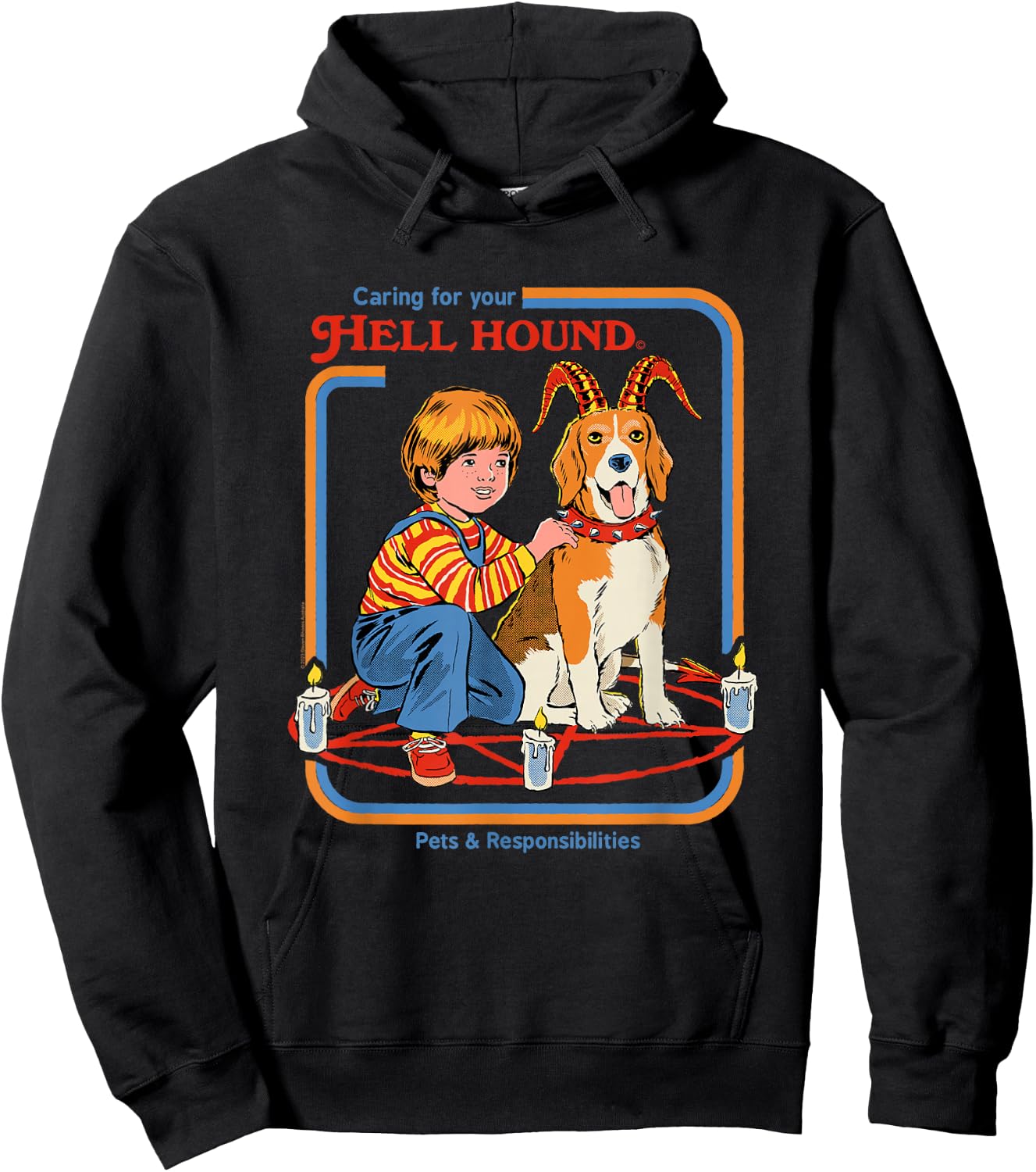 Steven Rhodes Caring for Your Hell Hound Retro Dark Humor Hoodie - Hoodie | Black