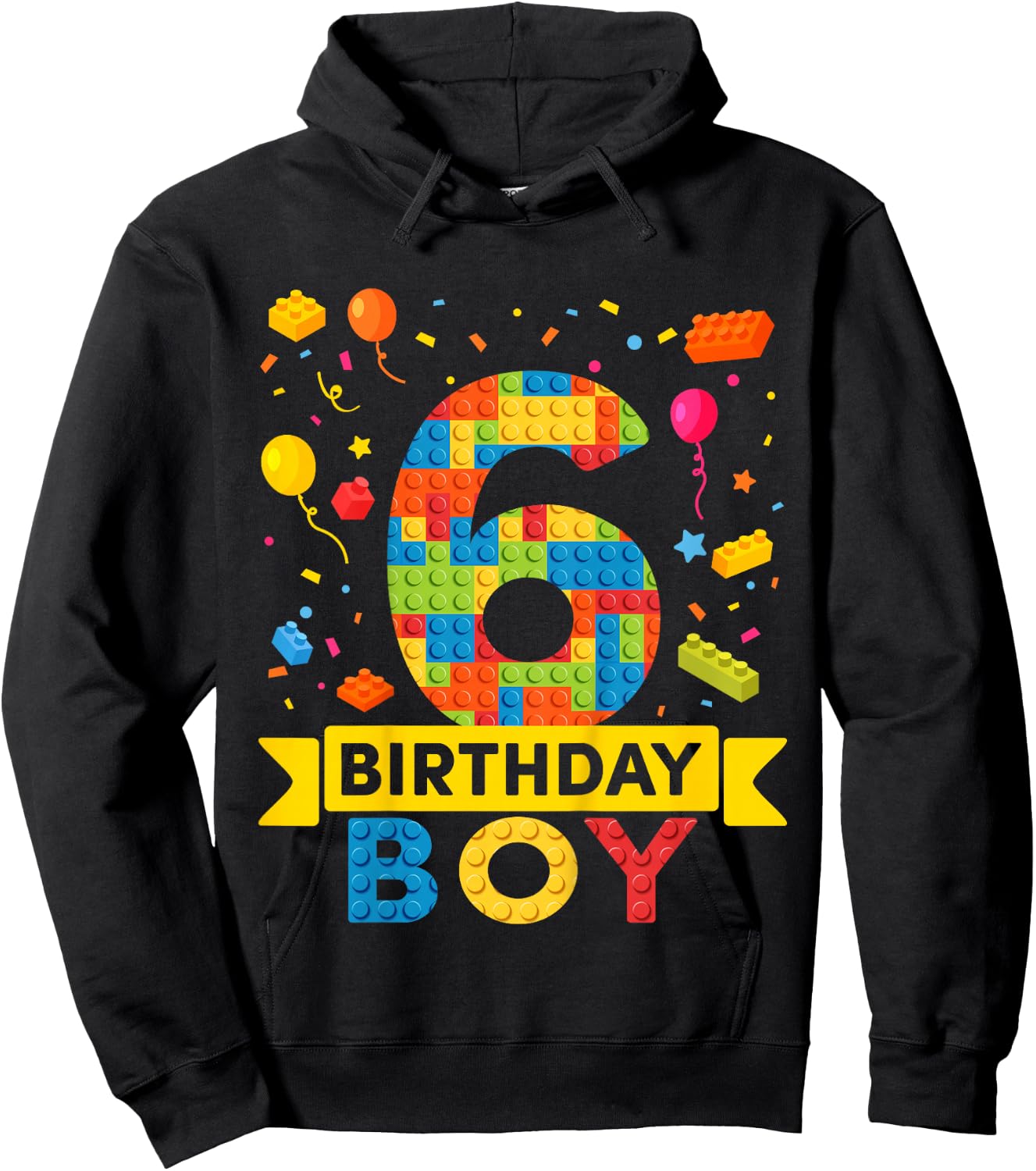 Kids 6 Year Old Building Blocks 6th Birthday Boy Hoodie - Hoodie | Black