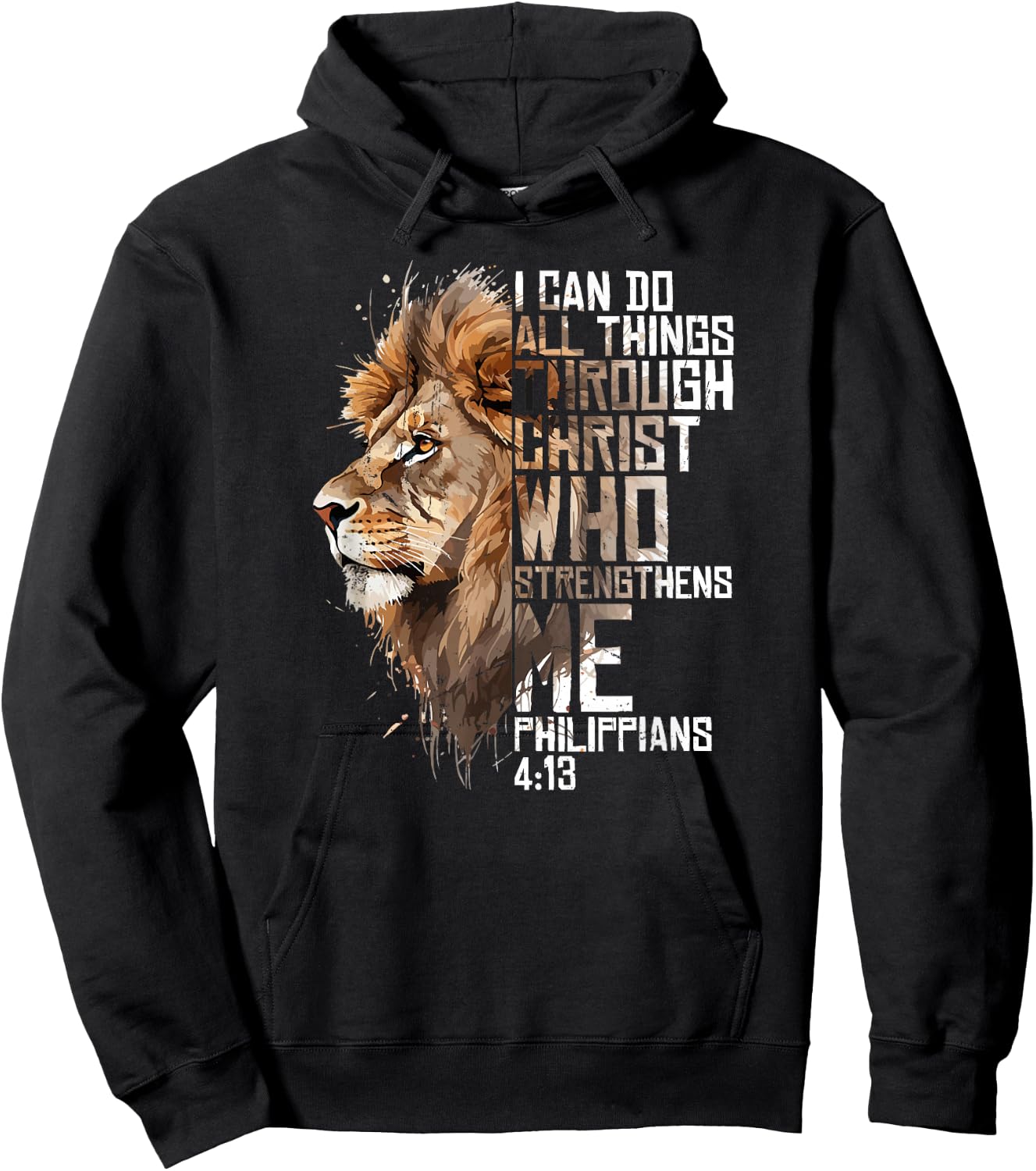 Philippians Christian Bible Verse Funny Lion Graphic Novelty Hoodie - Hoodie | Black