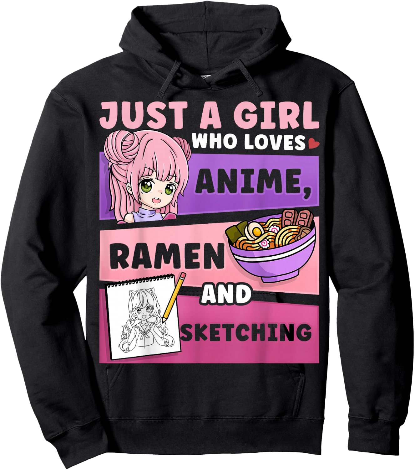 Anime Just a Girl Who Loves Anime Ramen and Sketching Small Hoodie - Hoodie | Black