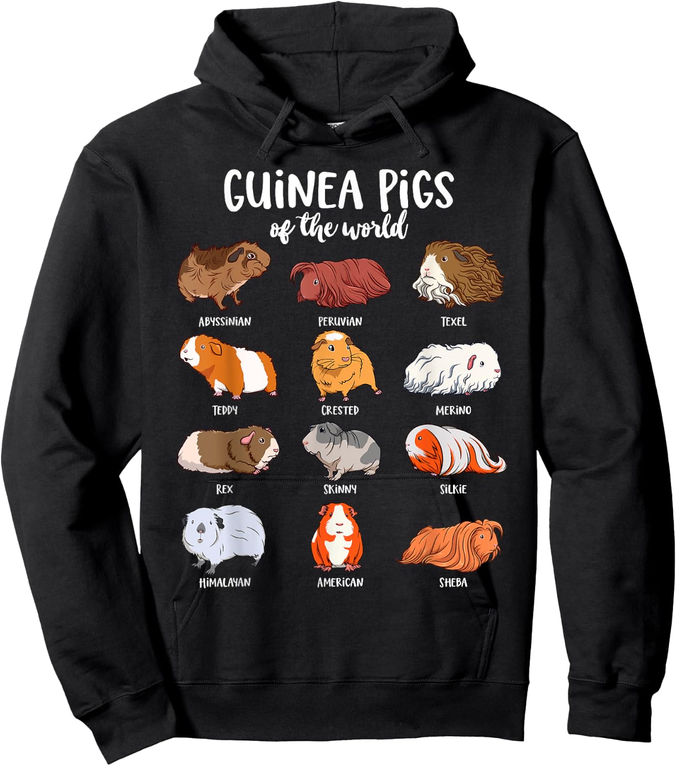 Cartoon guinea pigs - Types of Guinea pigs Hoodie - Hoodie | Black