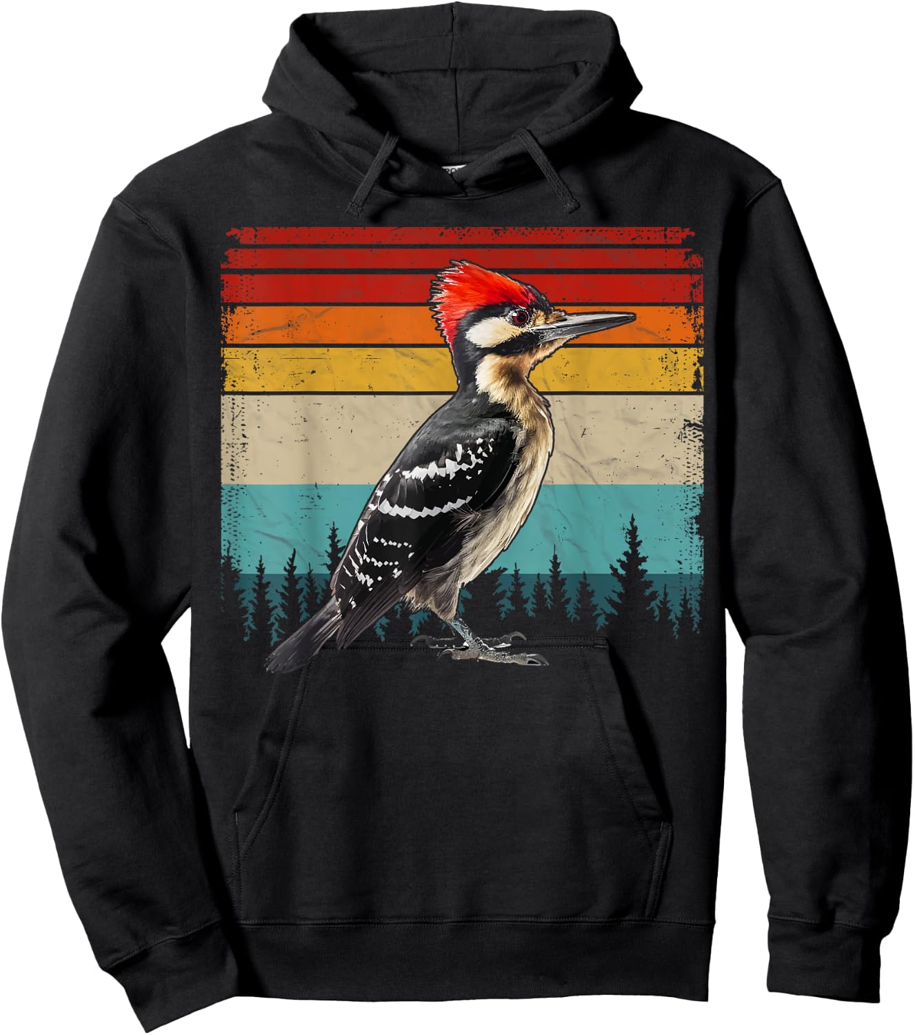 Vintage Distressed Retro Style Cool Woodpecker Bird Hoodie - Hoodie | Black