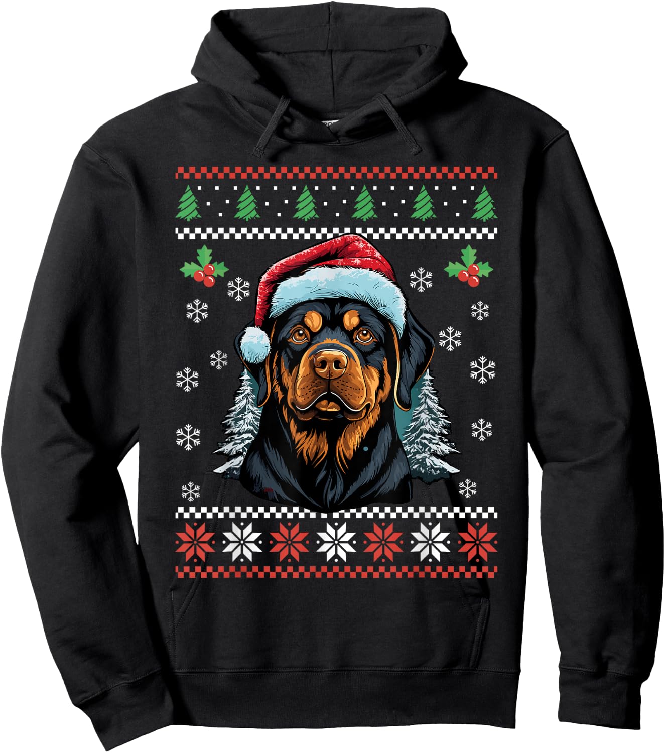 Rottweiler Dog Ugly Christmas Sweater Xmas For Adults Kids Hoodie - Hoodie | Black