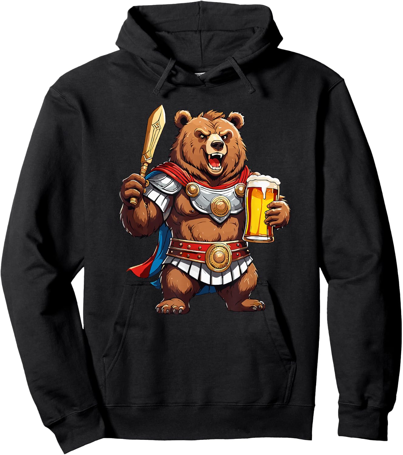 Funny Bear Grizzly as Roman Warrior Hoodie - Hoodie | Black