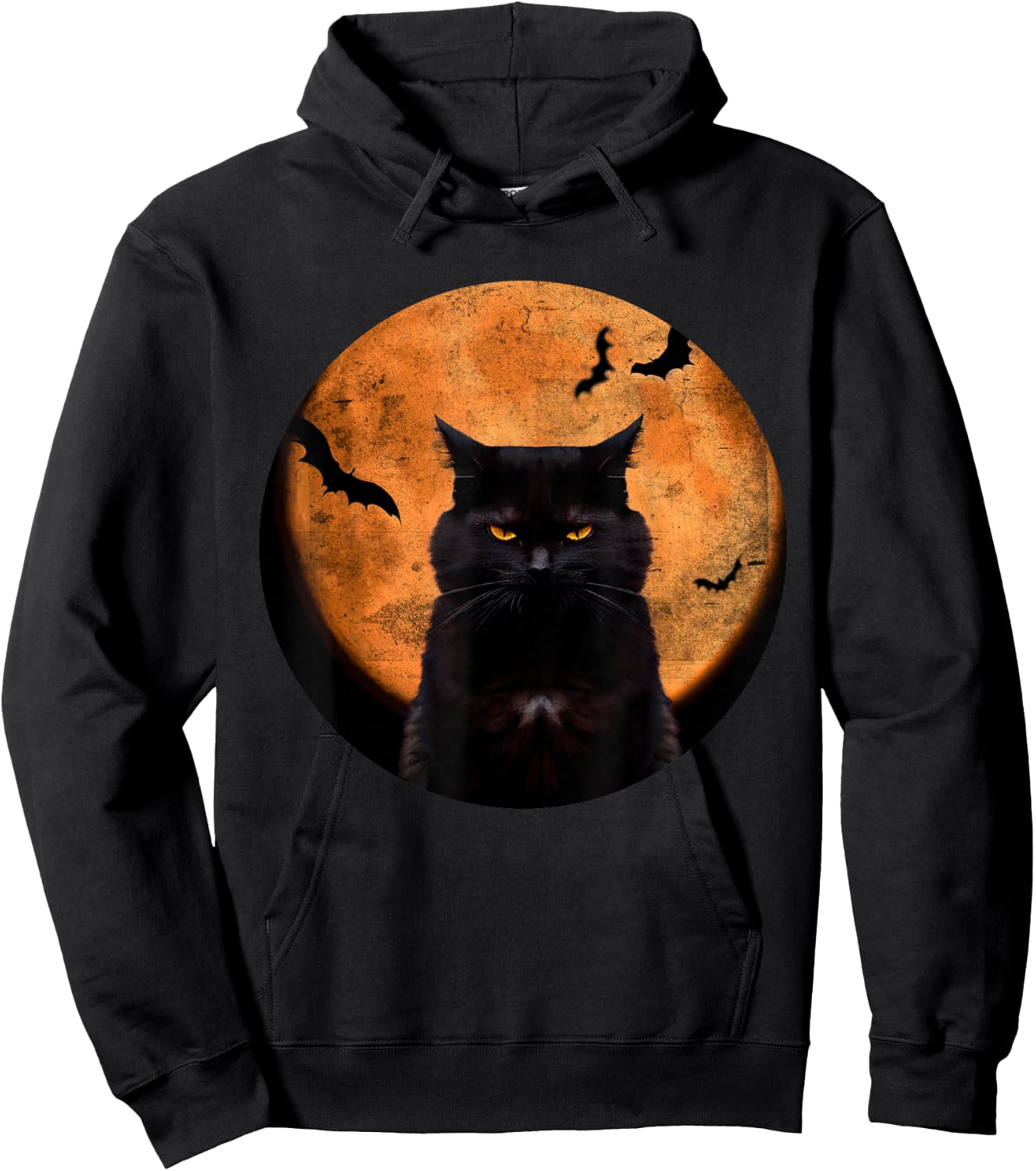Vintage Scary Halloween Black-Cat Costume Retro Moon Cat Mom Hoodie - Hoodie | Black