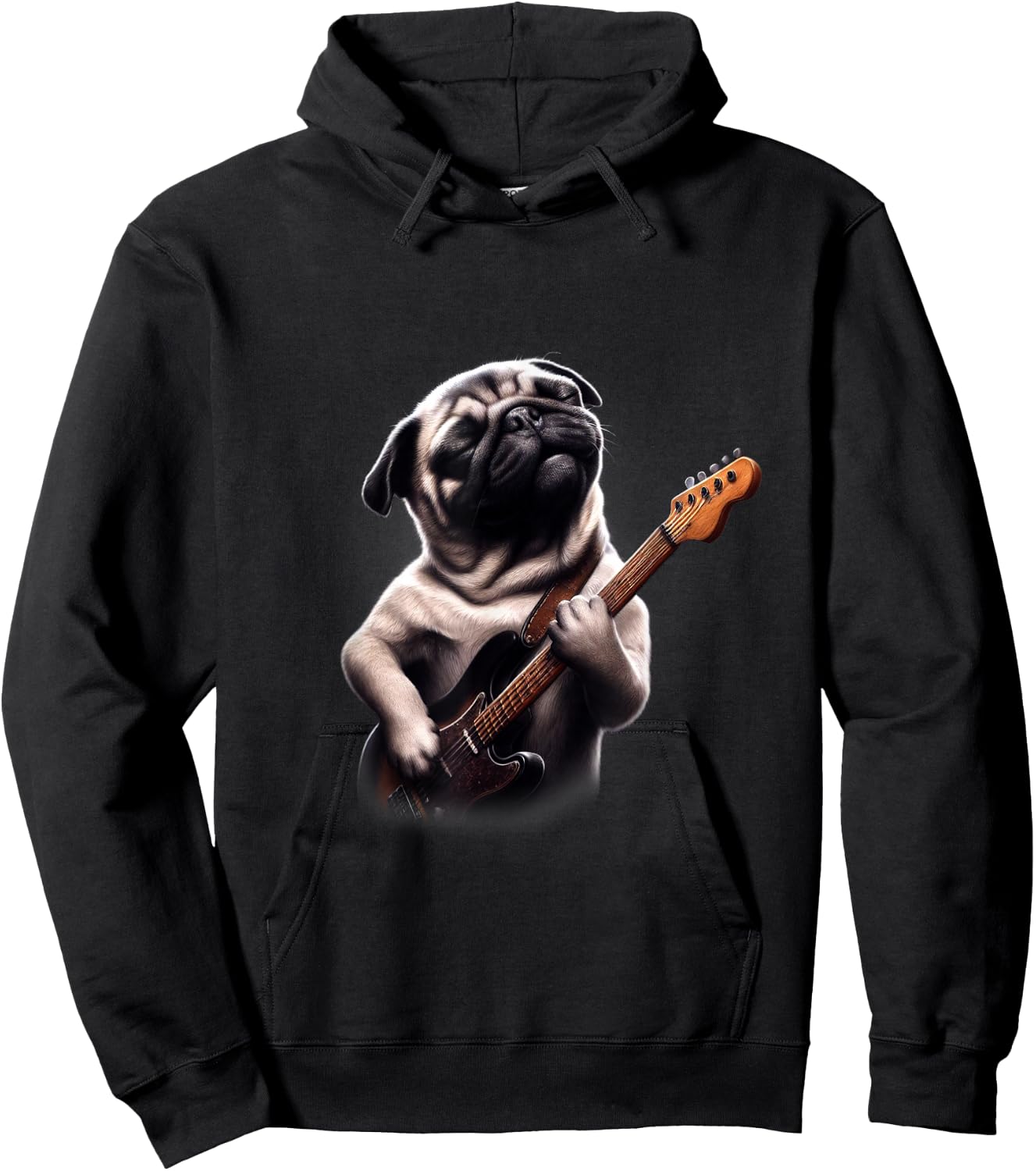 Pug Playing Guitar - Funny Rock Music Guitar Pug Hoodie - Hoodie | Black