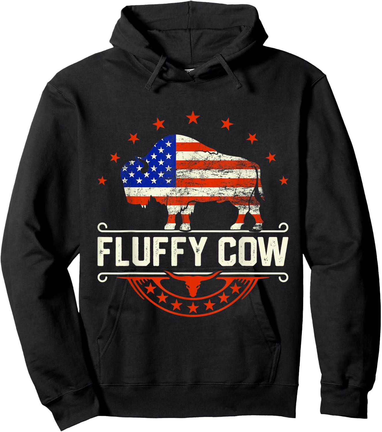 Fluffy Cow | Vintage American bison buffalo lover wildlife Hoodie - Hoodie | Black