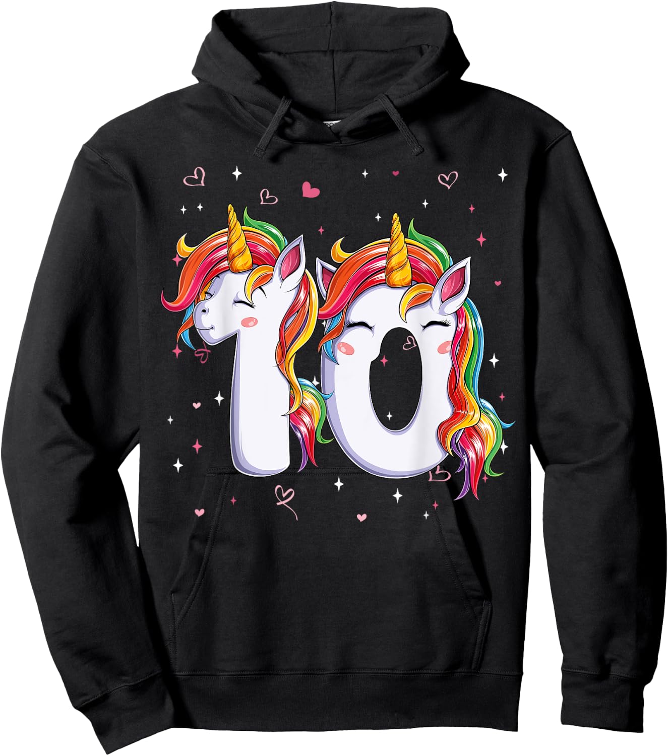 Unicorn Ten 10 Years Old 10th Birthday Girl Bday Party Kids Hoodie - Hoodie | Black
