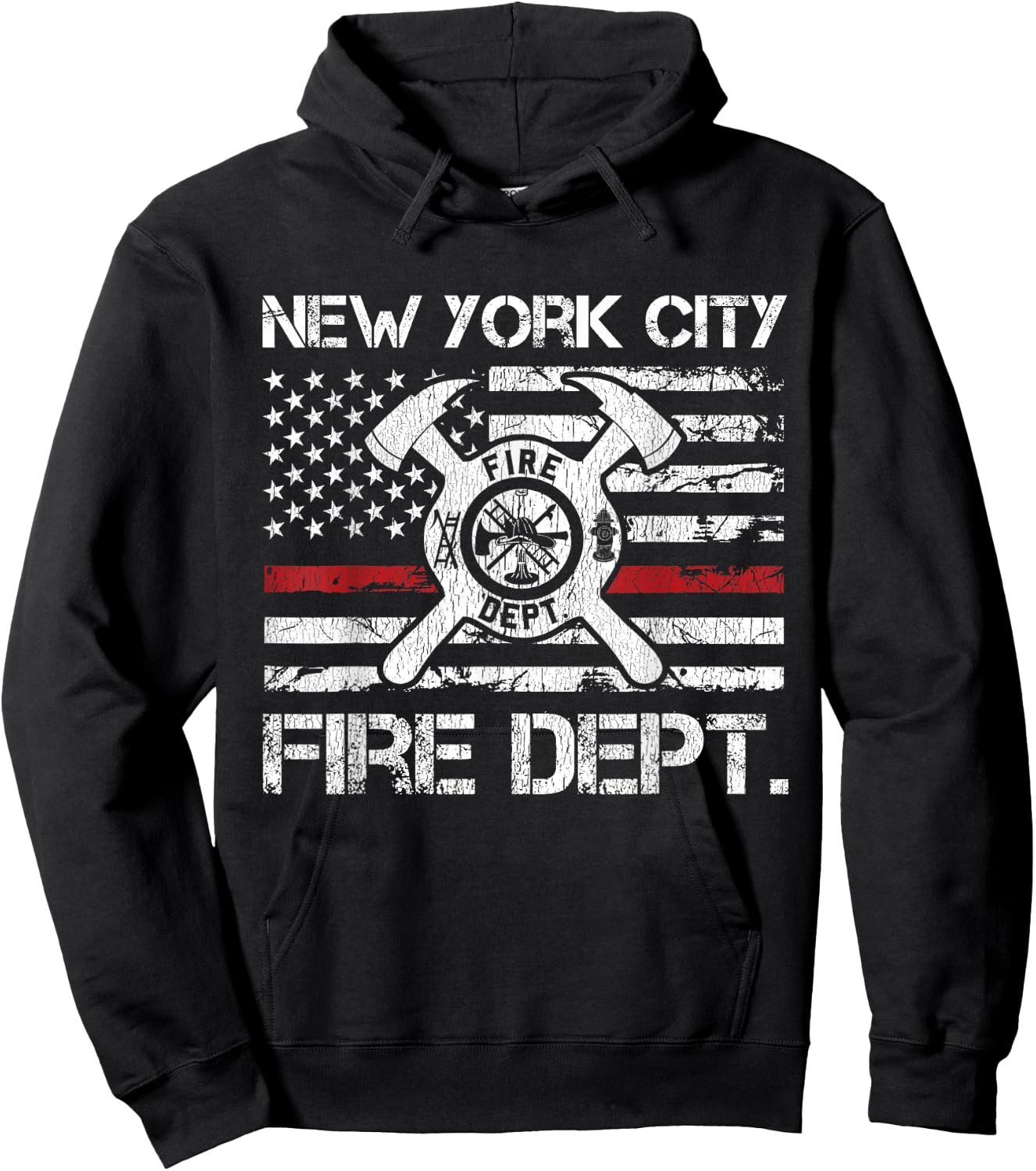 New York City NYC Fire Department Thin Red Line Fireman Hoodie - Hoodie | Black