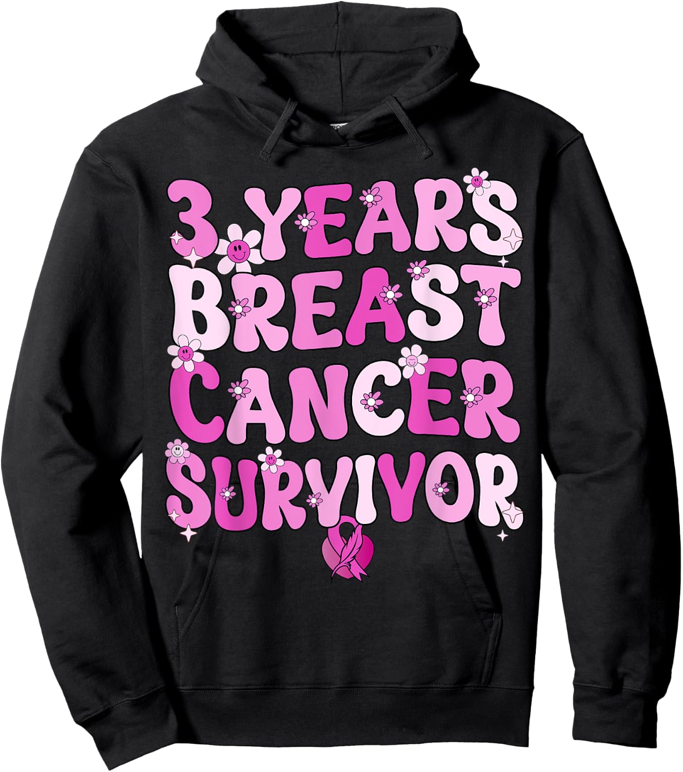 Groovy 3 Year Breast Cancer Survivor Breast Cancer Awareness Hoodie - Hoodie | Black