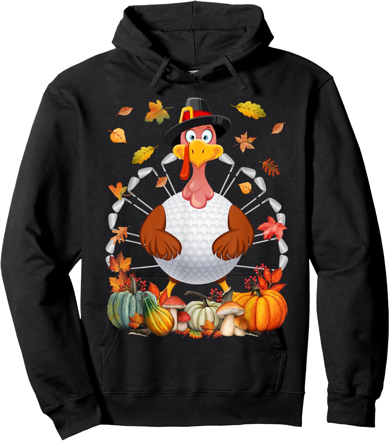 Turkey Golf Balls Sticks Tail Fall Vibes Happy Thanksgiving Hoodie - Hoodie | Black