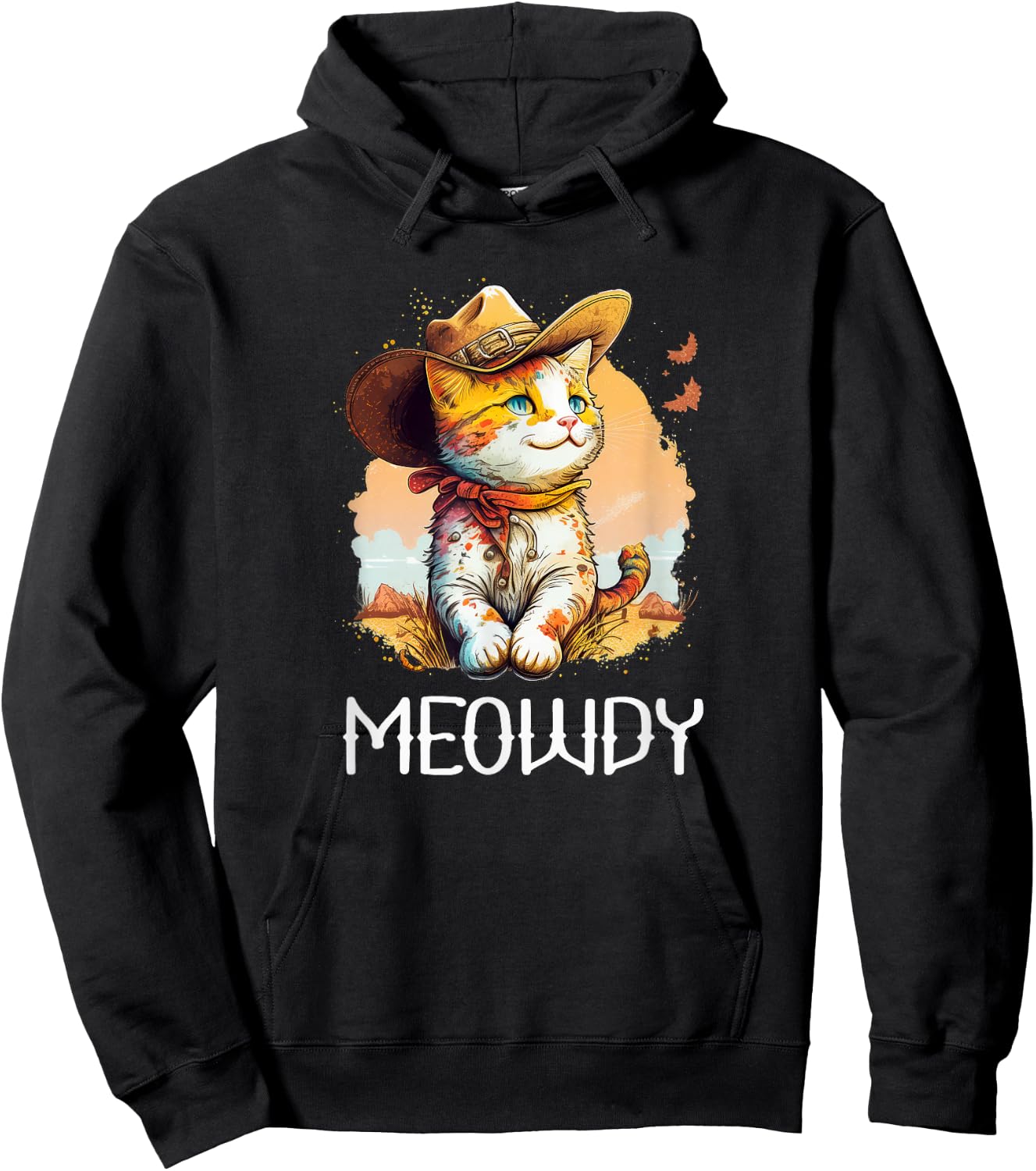 Meowdy Cat Funny Howdy Meme Western Cowboy Kitten Hoodie - Hoodie | Black