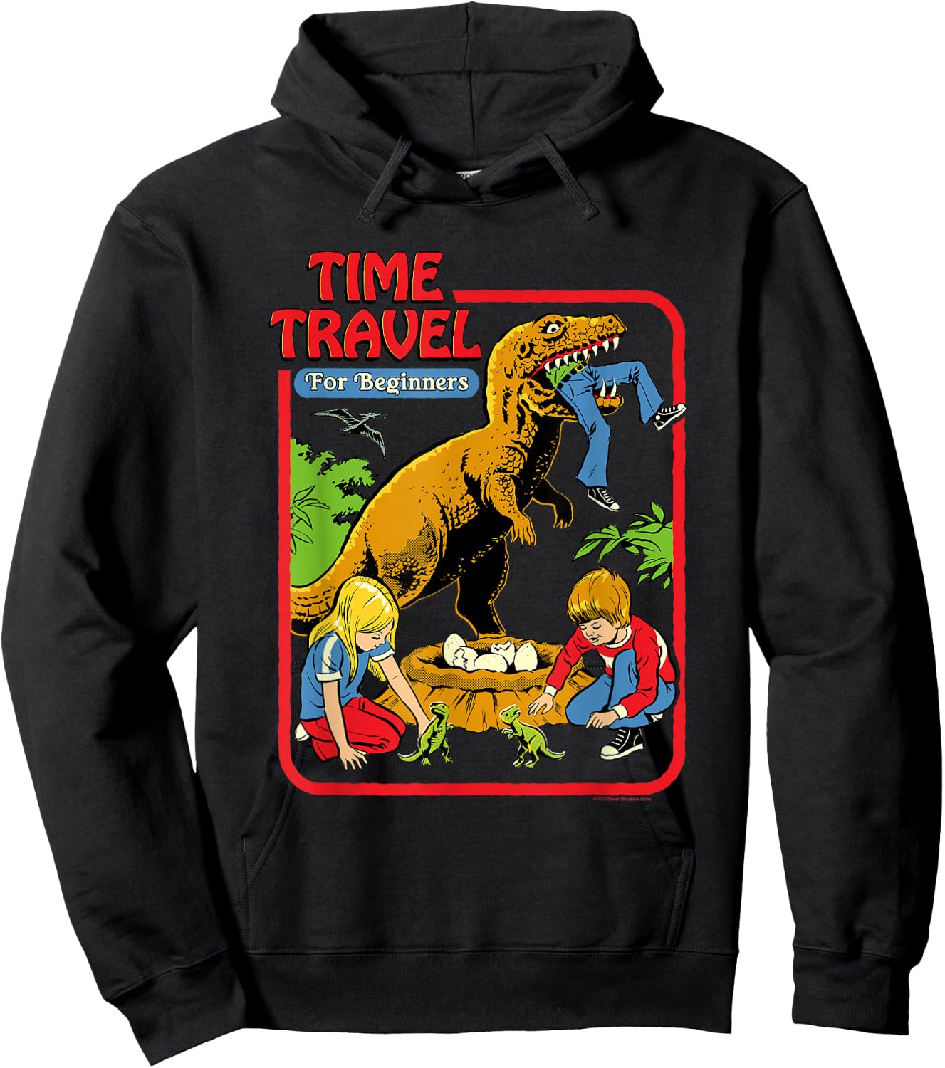 Steven Rhodes Time Travel T-Rex Dinosaur Retro Dark Humor Hoodie - Hoodie | Black