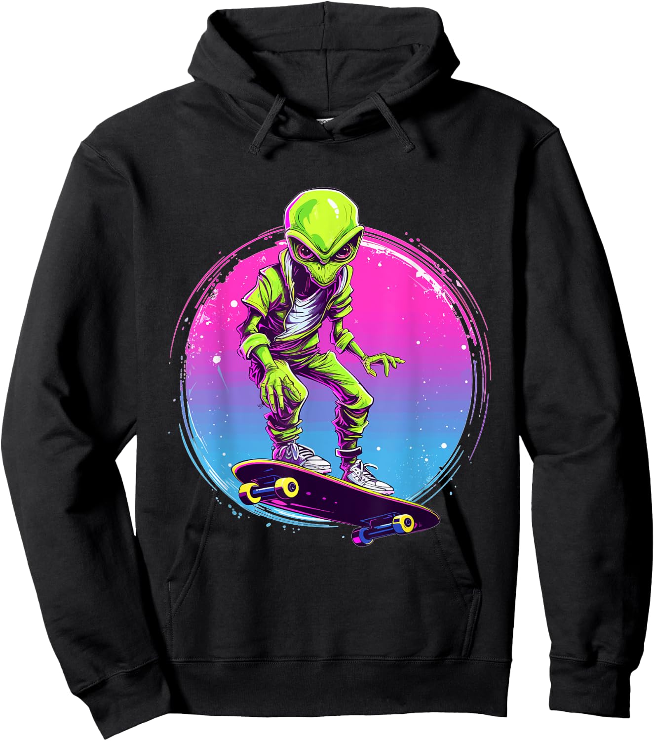 Great Skateboarding Shirts Alien Skater - Skateboard Skater -Adults, Kids Black Short Sleeve Classic Fit Hoodie - Hoodie | Black
