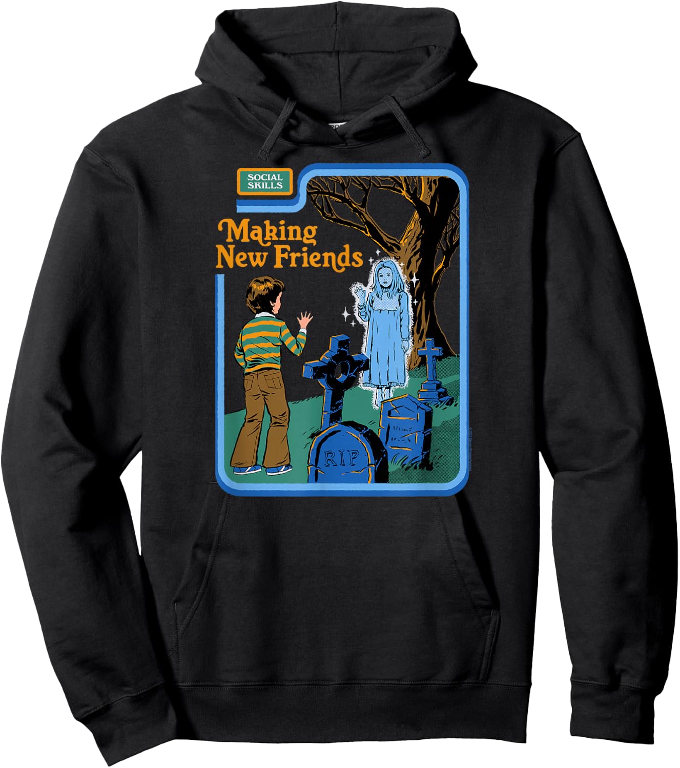 Steven Rhodes Making New Friends Ghost Retro Dark Humor Hoodie - Hoodie | Black