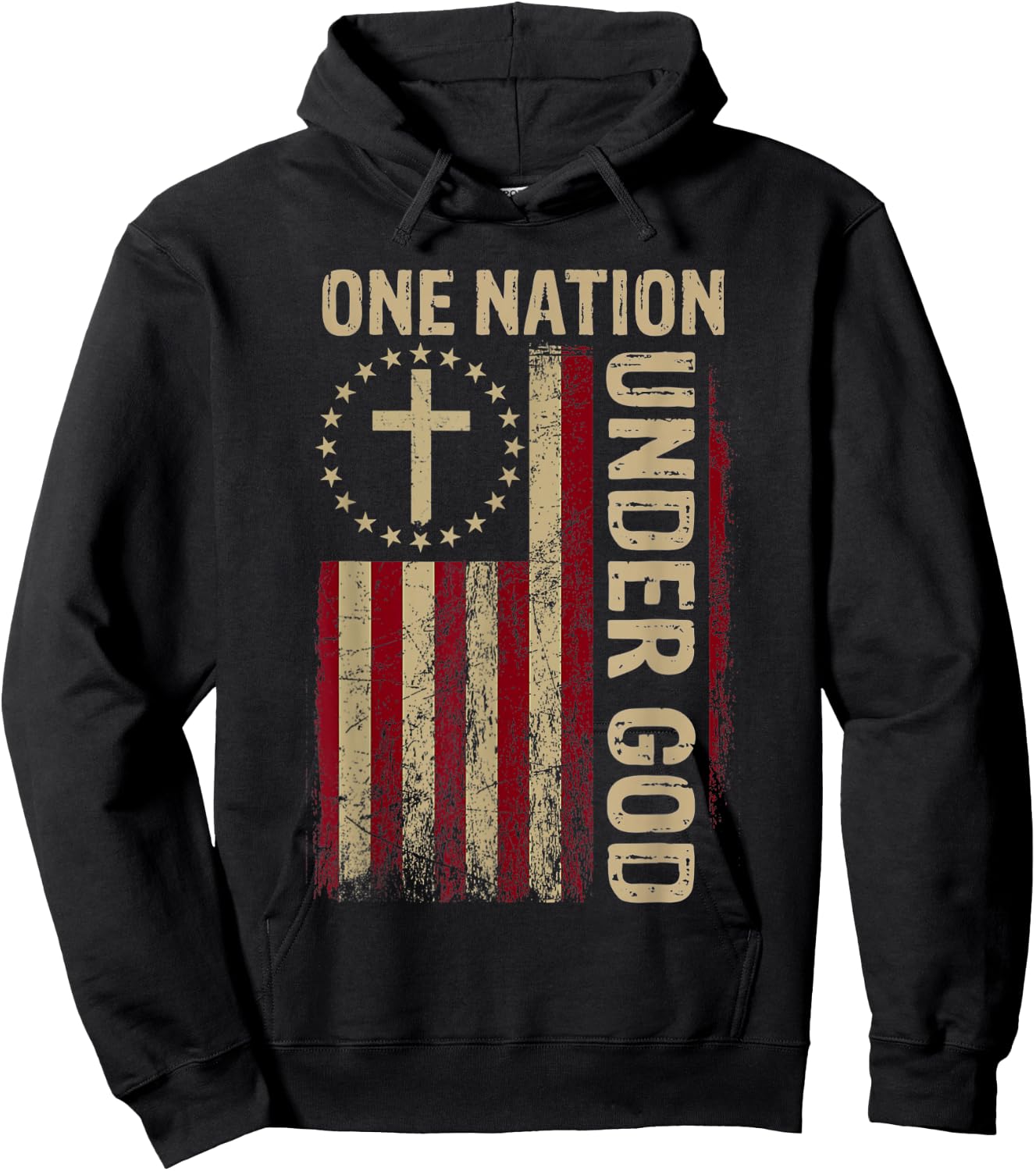 One Nation Under God Flag 4th of July Patriotic Christian Hoodie - Hoodie | Black