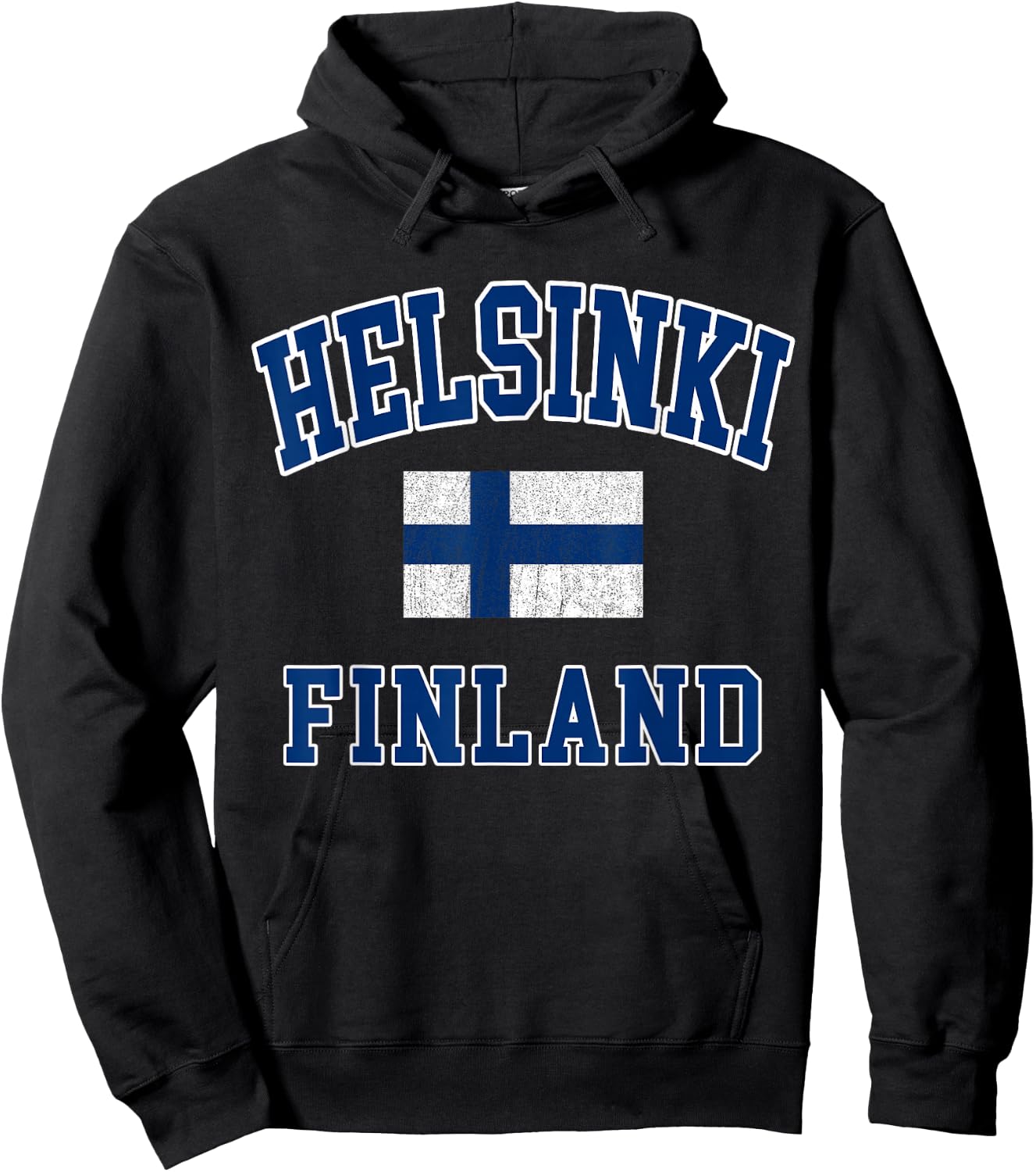 Helsinki Finland Flag Distressed Vintage Europe College Font Hoodie - Hoodie | Black