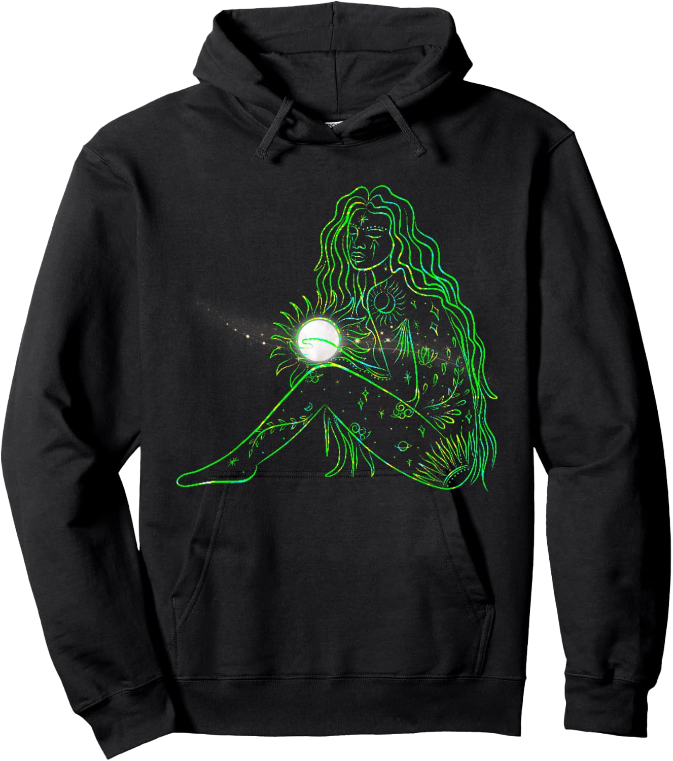 Mother Earth Gaia Goddess Holding Full Moon Graphics Hoodie - Hoodie | Black