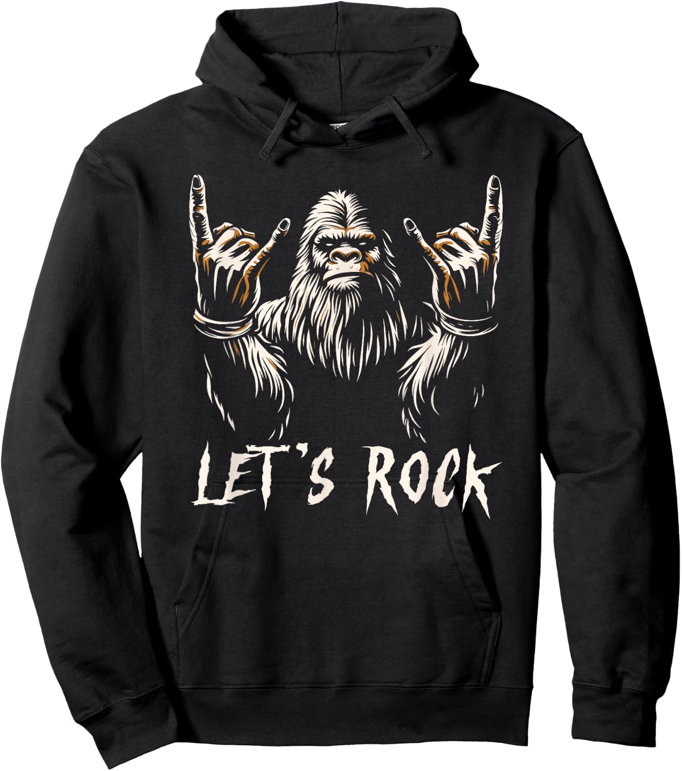 Bigfoot Rock On Funny Sasquatch Rock and Roll Let's Rock Hoodie - Hoodie | Black