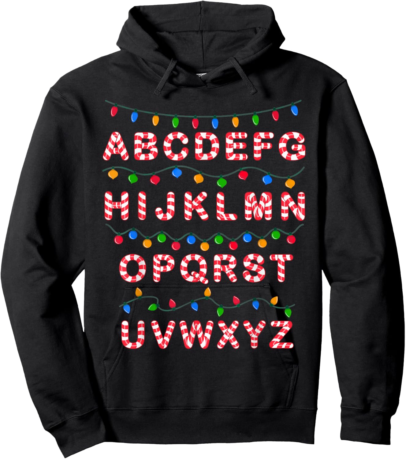 Christmas Alphabet Candy Cane Teachers Students Candy Cane Women Kids Hoodie - Hoodie | Black