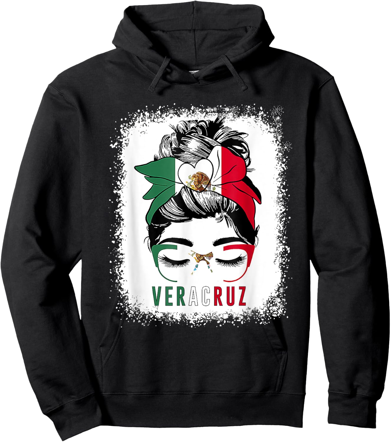 Veracruz Girl Messy Bun Bandana And Glasses Mexico Mexican Hoodie - Hoodie | Black