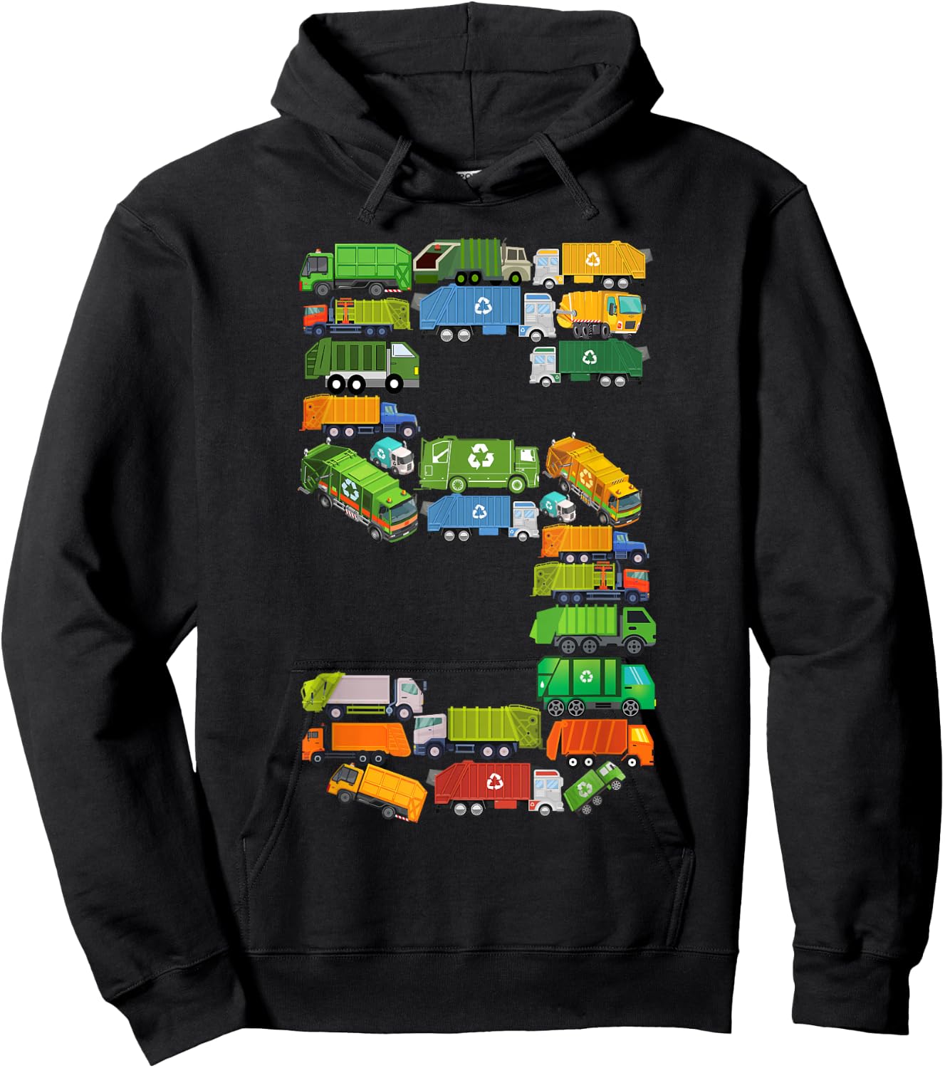 Fun Garbage Truck 5th Birthday Party 5 Year Old Boy Kids Hoodie - Hoodie | Black