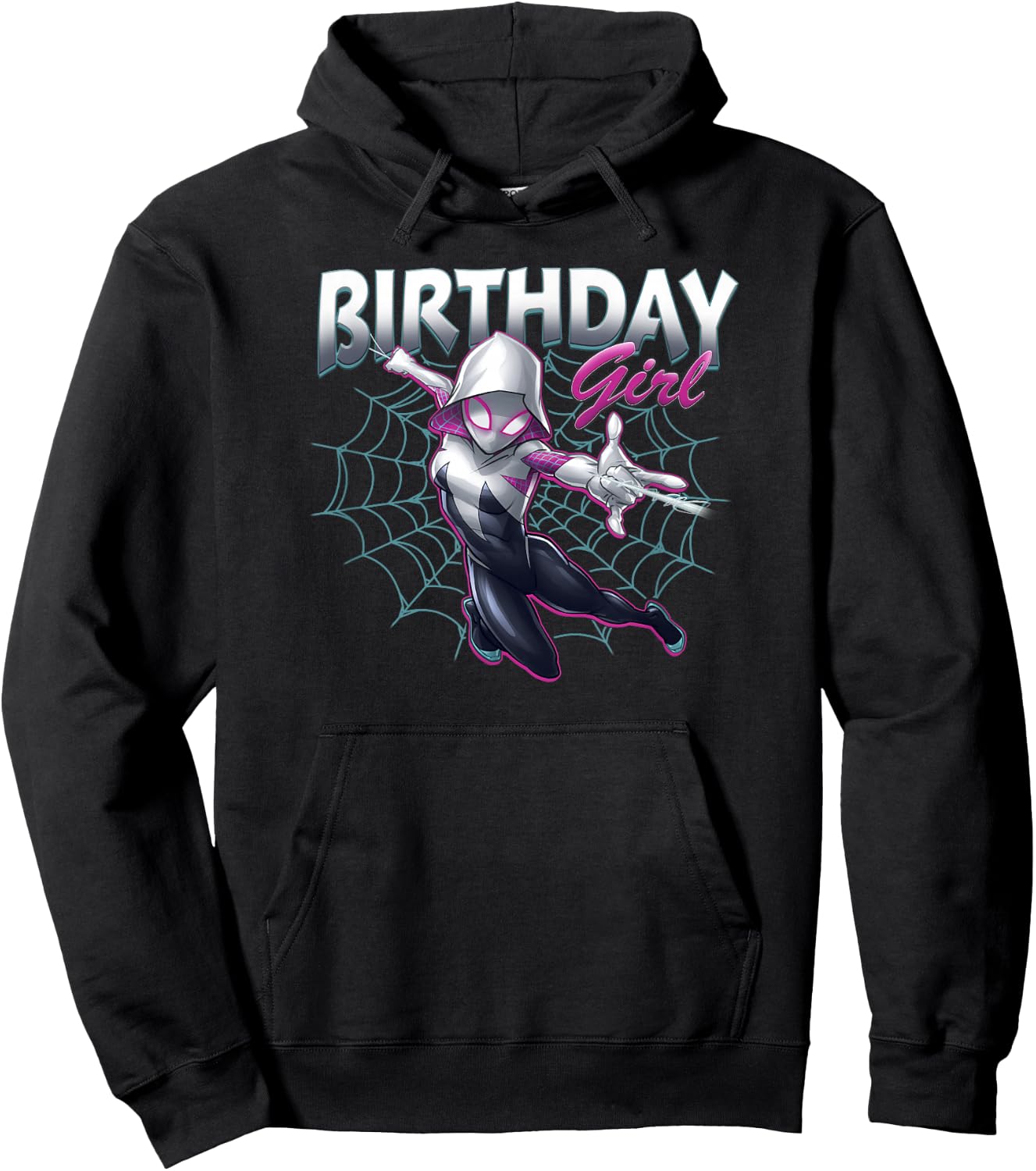 Marvel Spider-Man Spider-Gwen Birthday Girl Neon Web Swing Hoodie - Hoodie | Black