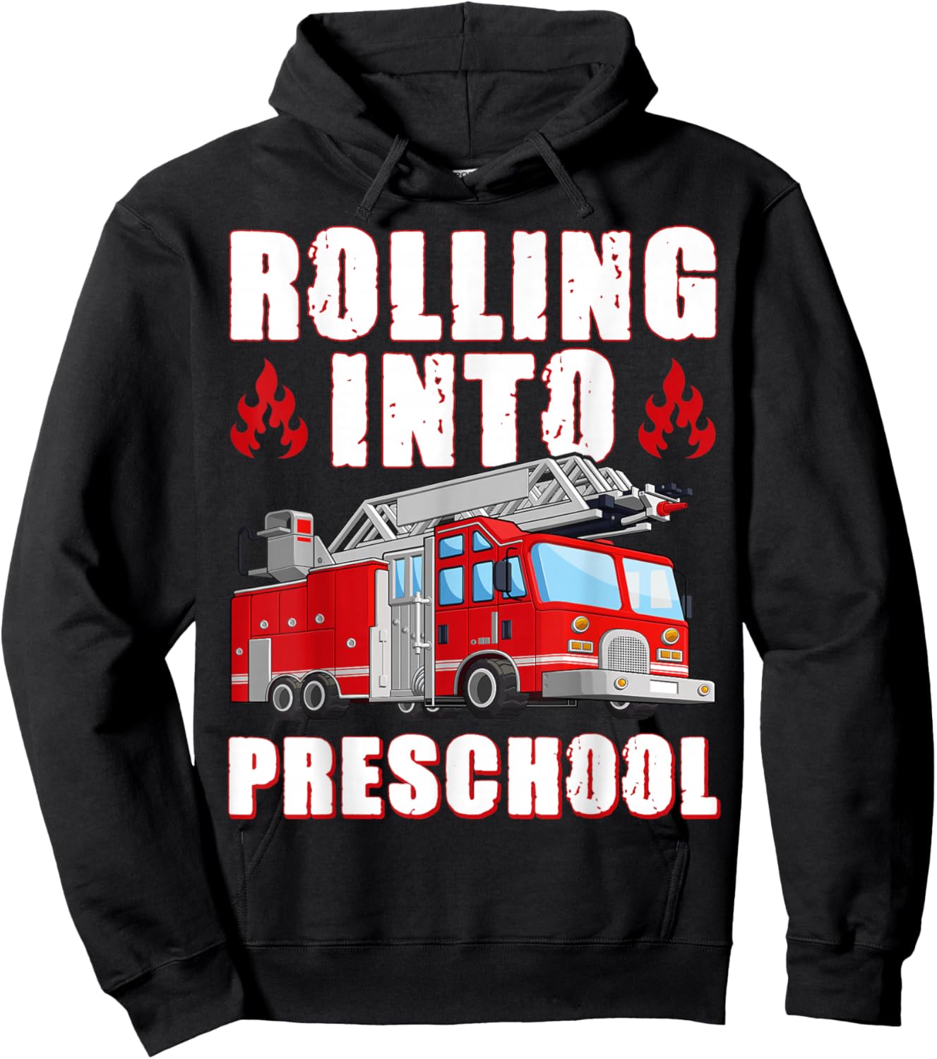 Rolling Into Preschool Fire Engine First Day Of School Boys Hoodie - Hoodie | Black