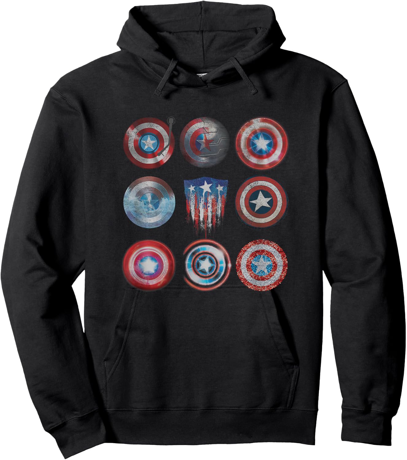 Marvel Comics Retro Classic Captain America Shields Variety Hoodie - Hoodie | Black