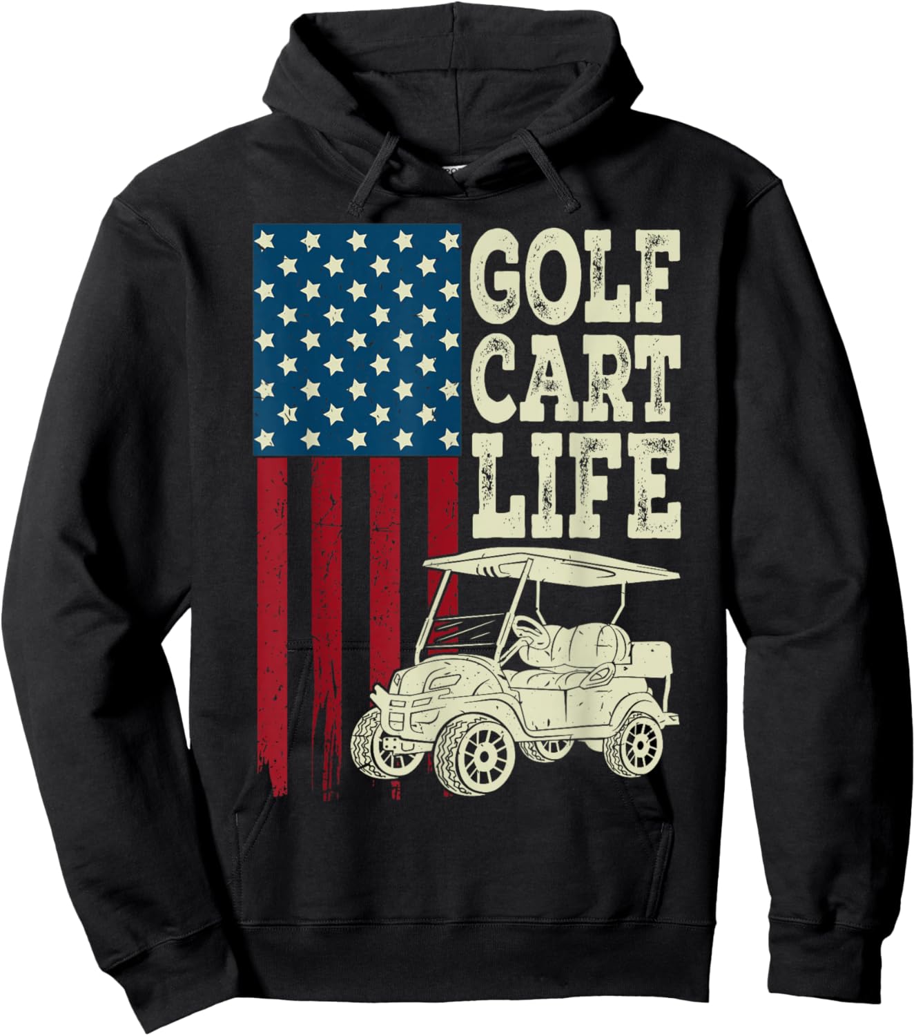 Golf Cart Life Shirt Men Women Kids American Flag Funny Dad Hoodie - Hoodie | Black