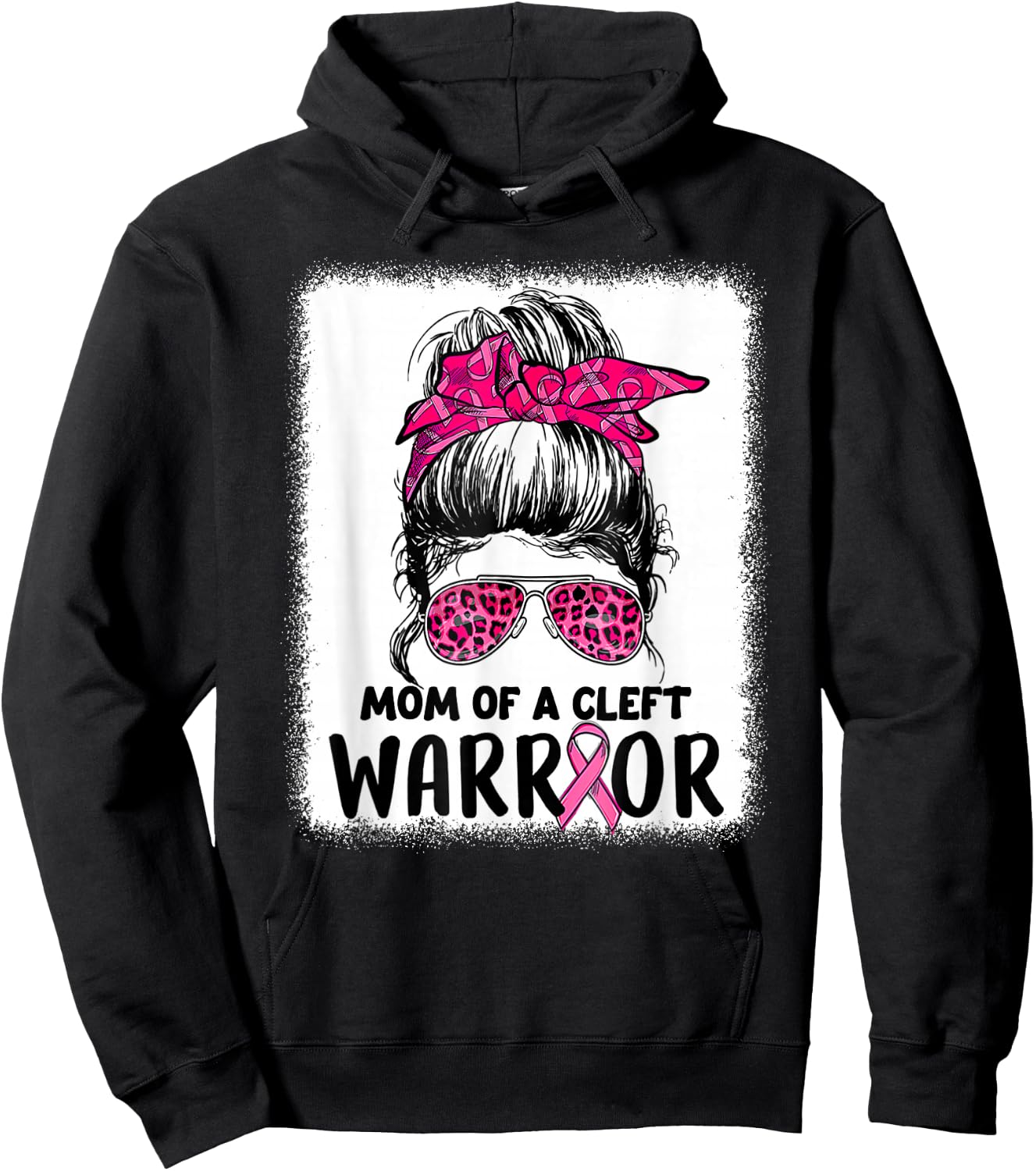 Mom Of Cleft Warrior Messy Bun Cleft Lip & Palate Awareness Hoodie - Hoodie | Black
