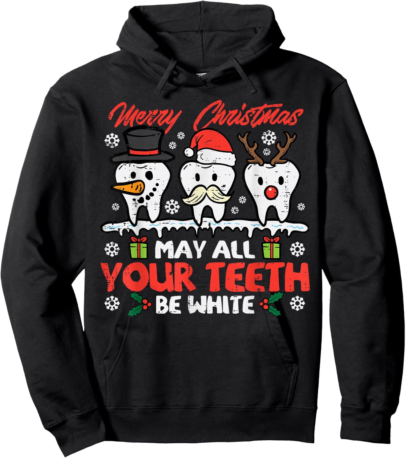 Christmas All Teeth White Xmas Dentist Dental Squad Women Hoodie - Hoodie | Black