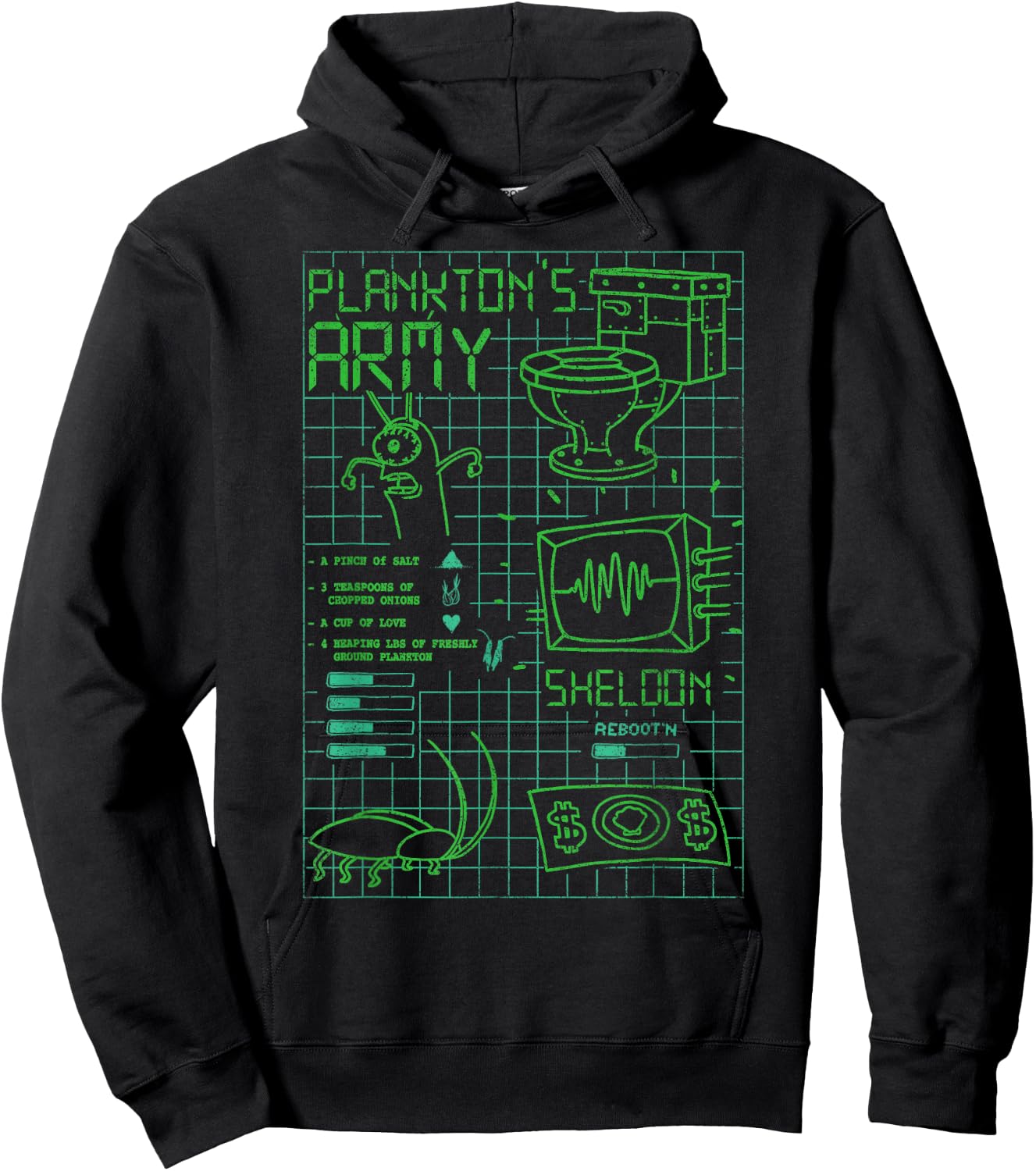 Spongebob Squarepants Plankton's Army Karen Data Grid Logo Hoodie - Hoodie | Black
