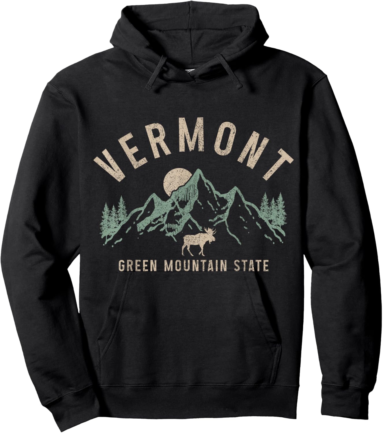 Vermont Green Mountain State Moose Vintage Pride Hoodie - Hoodie | Black