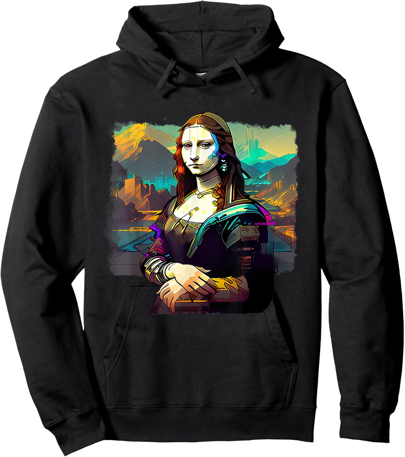 Cyberpunk Aesthetic - Cyberpunk Mona Lisa - Famous Painting Hoodie - Hoodie | Black