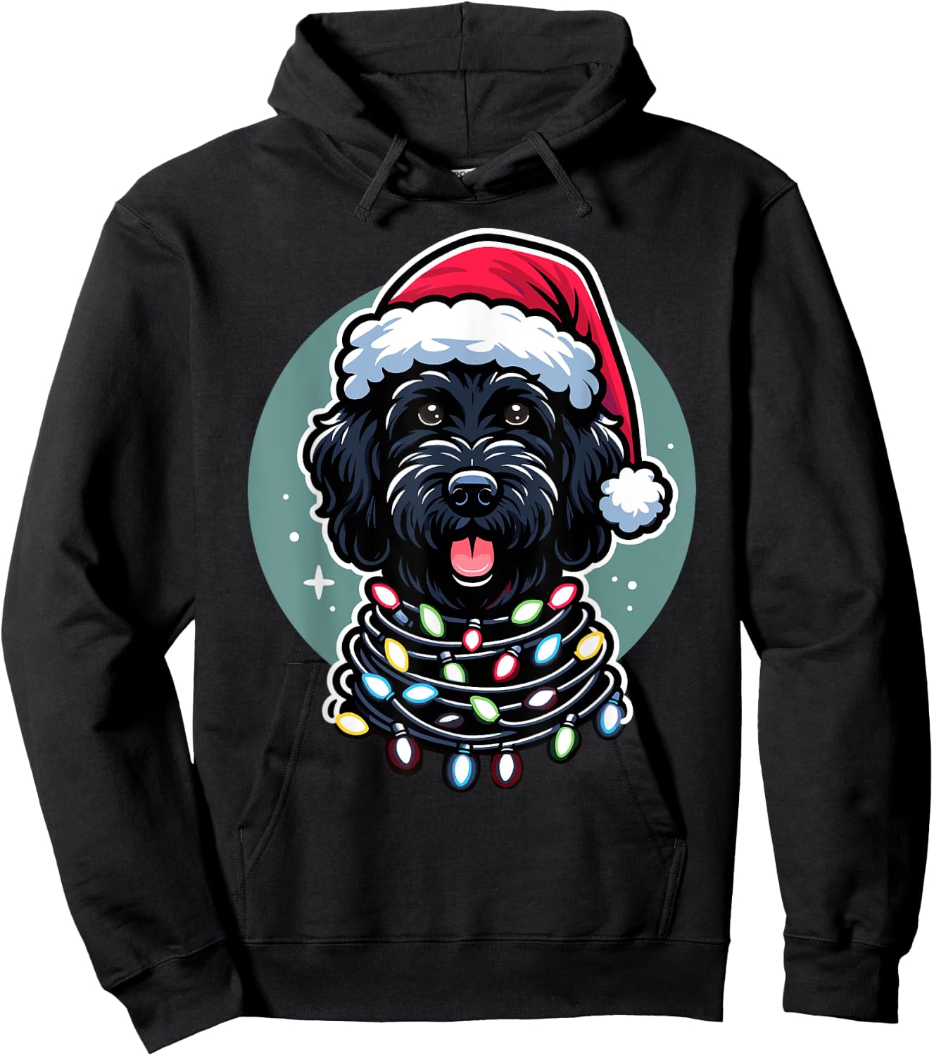 Black Labradoodle Christmas Tree Xmas Lights Doodle Dog Men Women Kids Hoodie - Hoodie | Black