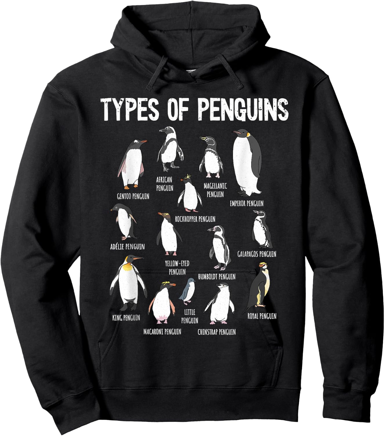 Penguin Types, Penguin Lover Art, Bird Lover, Penguin Hoodie - Hoodie | Black