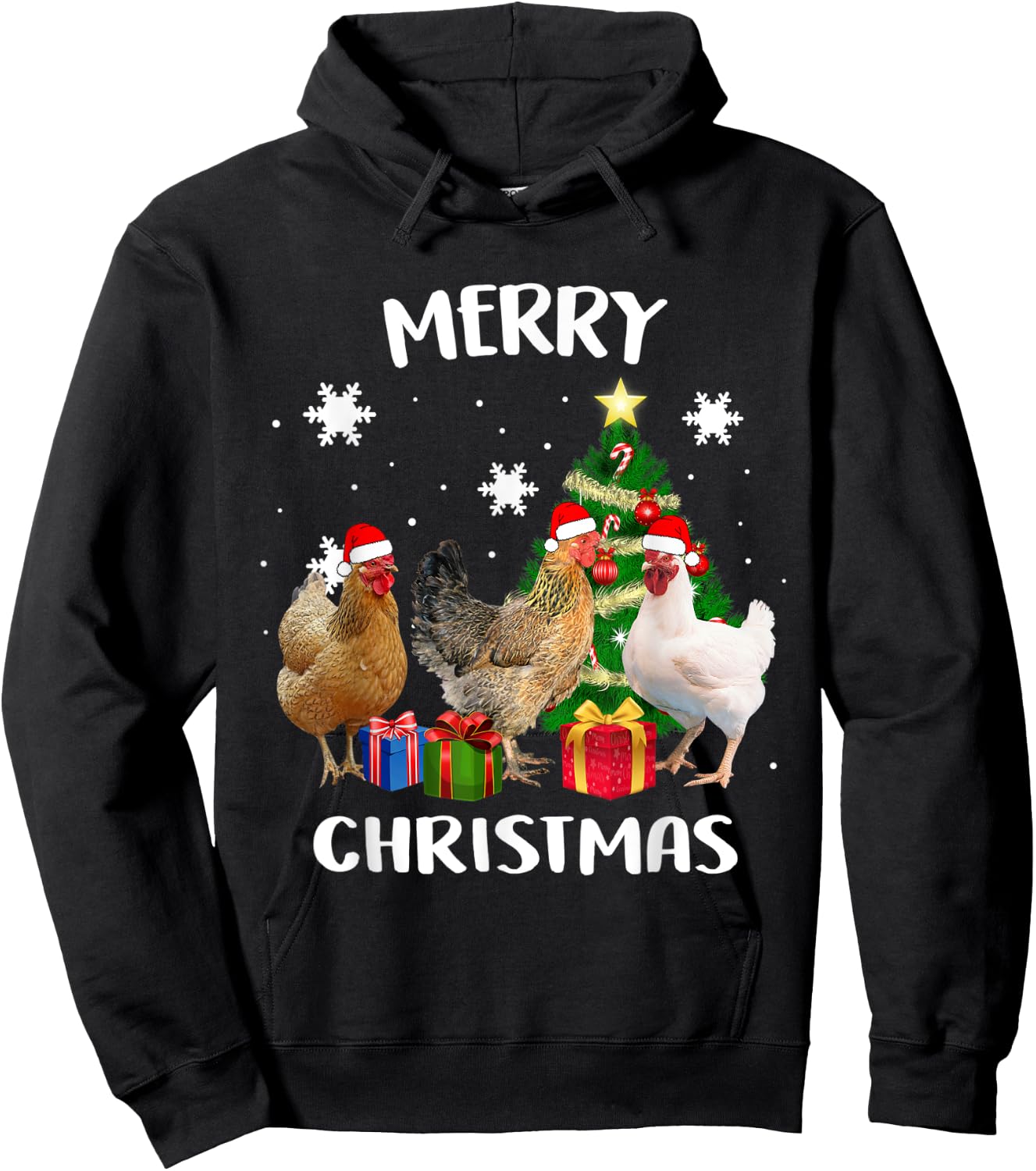 Funny Ugly Chicken Christmas Tree Shirt Santa Hat Hen Lovers Hoodie - Hoodie | Black