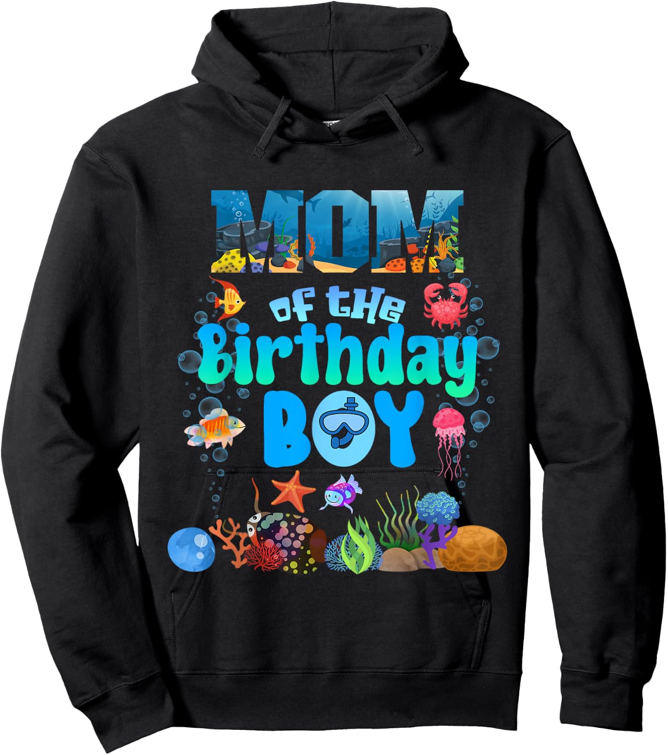 Mom Of The Birthday Boy Aquarium Sea Animals Matching Hoodie - Hoodie | Black