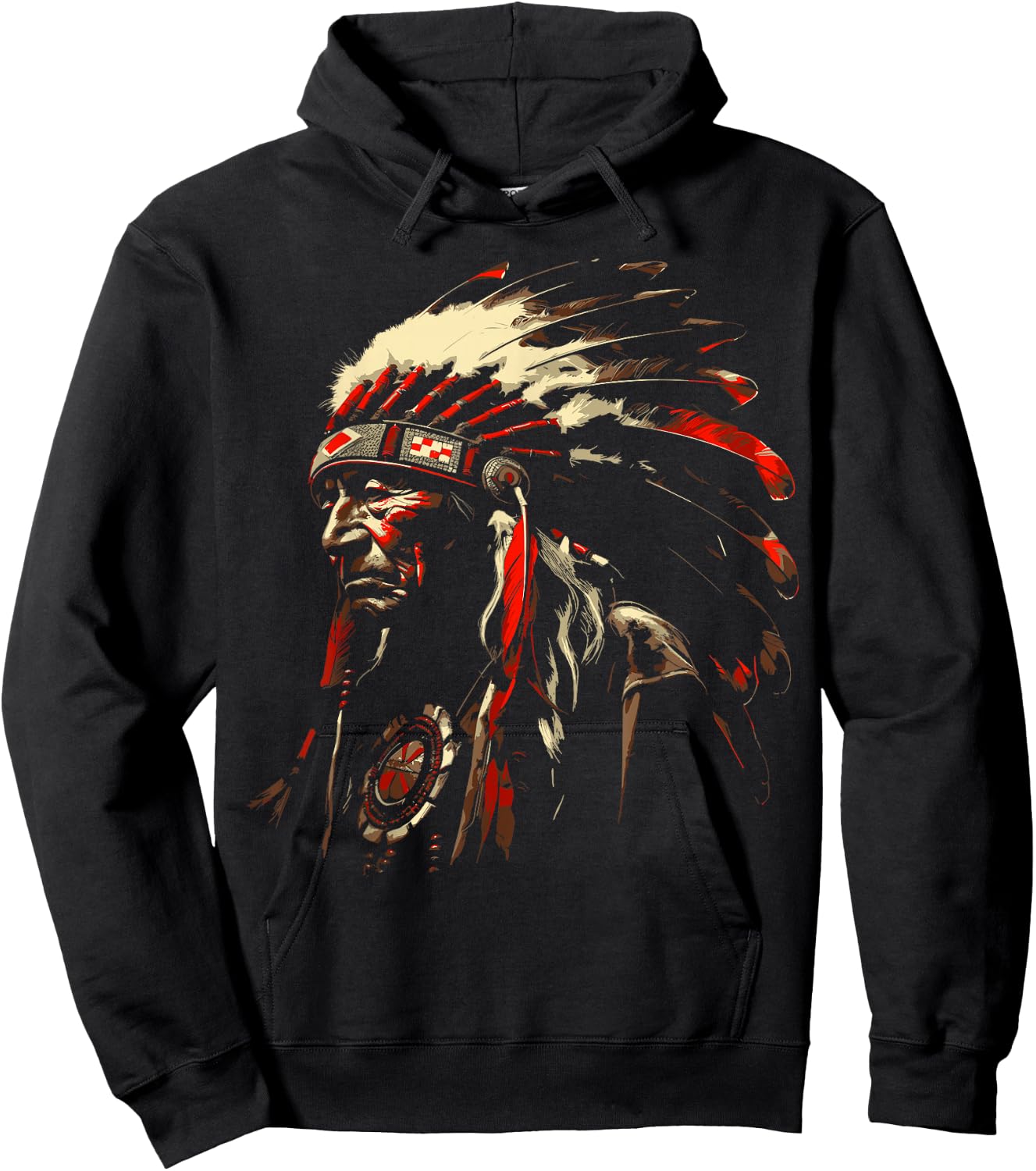 Retro Native American Indian Headdress Vintage Men Graphic Hoodie - Hoodie | Black