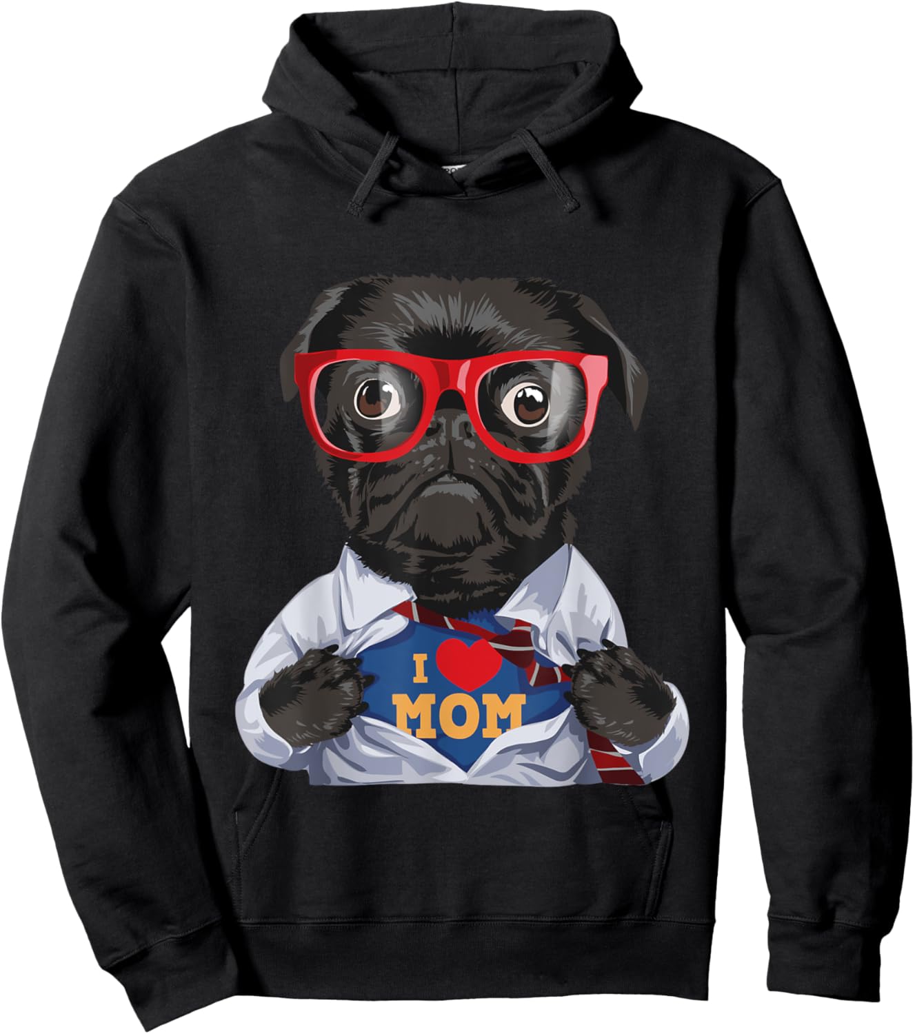 I Love Mom - Mother's Day Pug Owner Dog Lover Pet Trainer Hoodie - Hoodie | Black