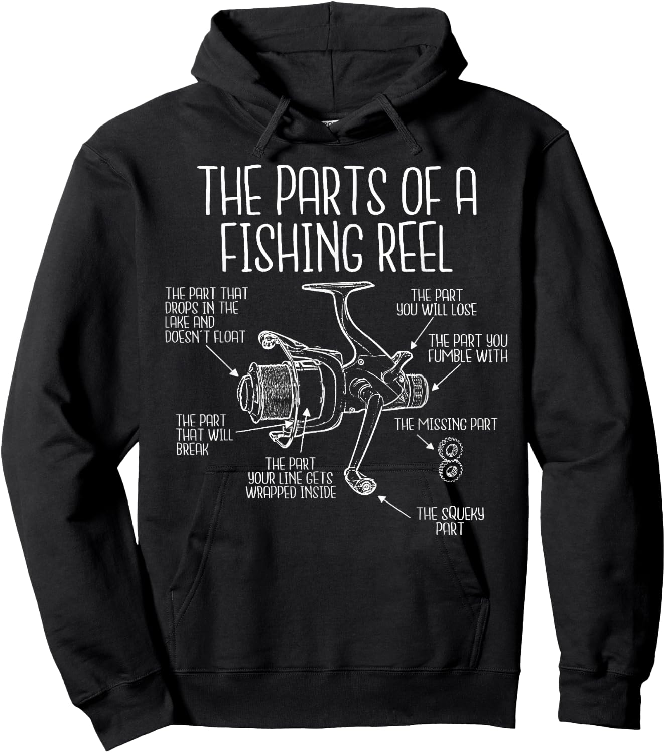 The Parts of a Fishing Reel - Funny Fishing Fisherman Humor Small Hoodie - Hoodie | Black