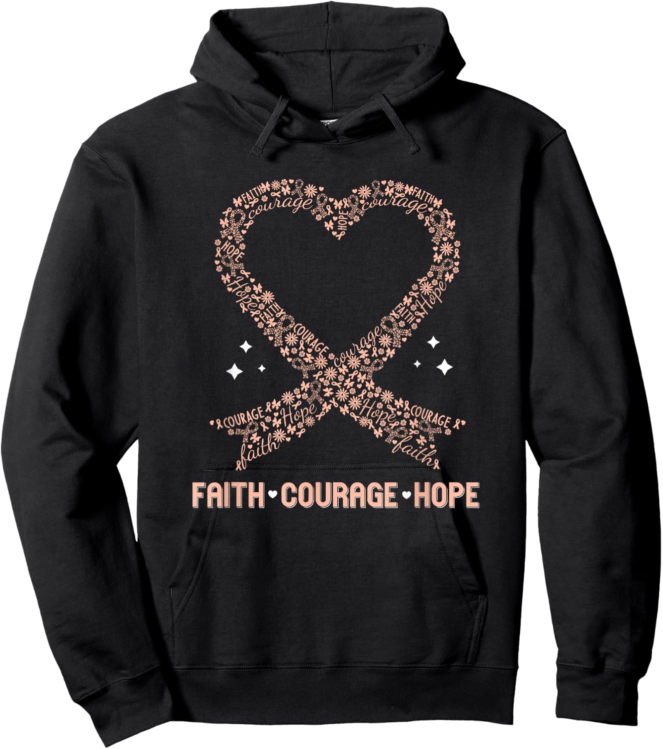 Uterine Cancer Faith Peach Ribbon Endometrial Awareness Hoodie - Hoodie | Black