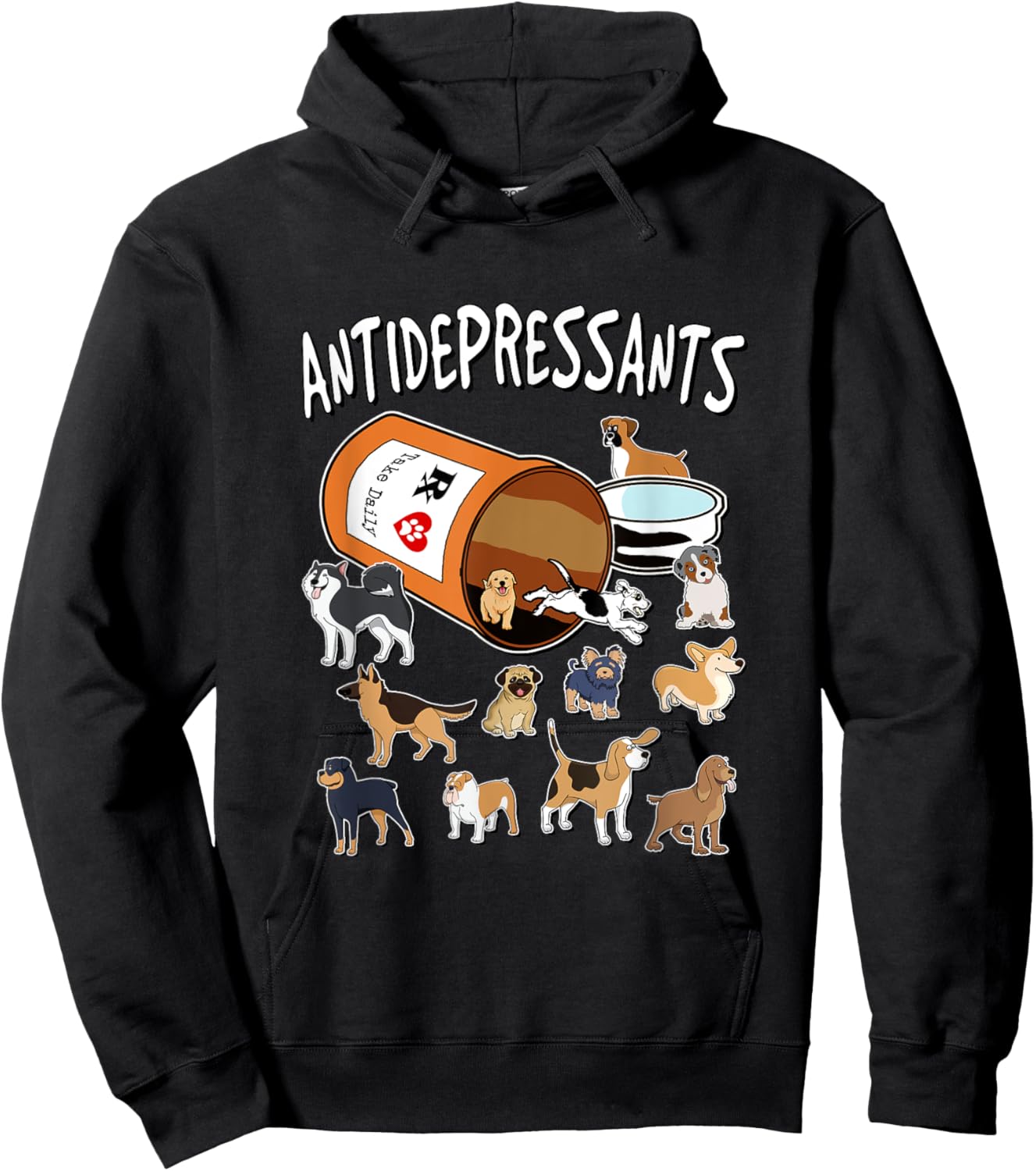 Antidepressants - Dogs in Pill Bottle Hoodie - Hoodie | Black