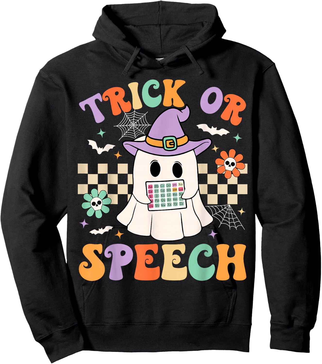 Trick or Speech Retro SLP Halloween Speech Therapy Halloween Hoodie - Hoodie | Black