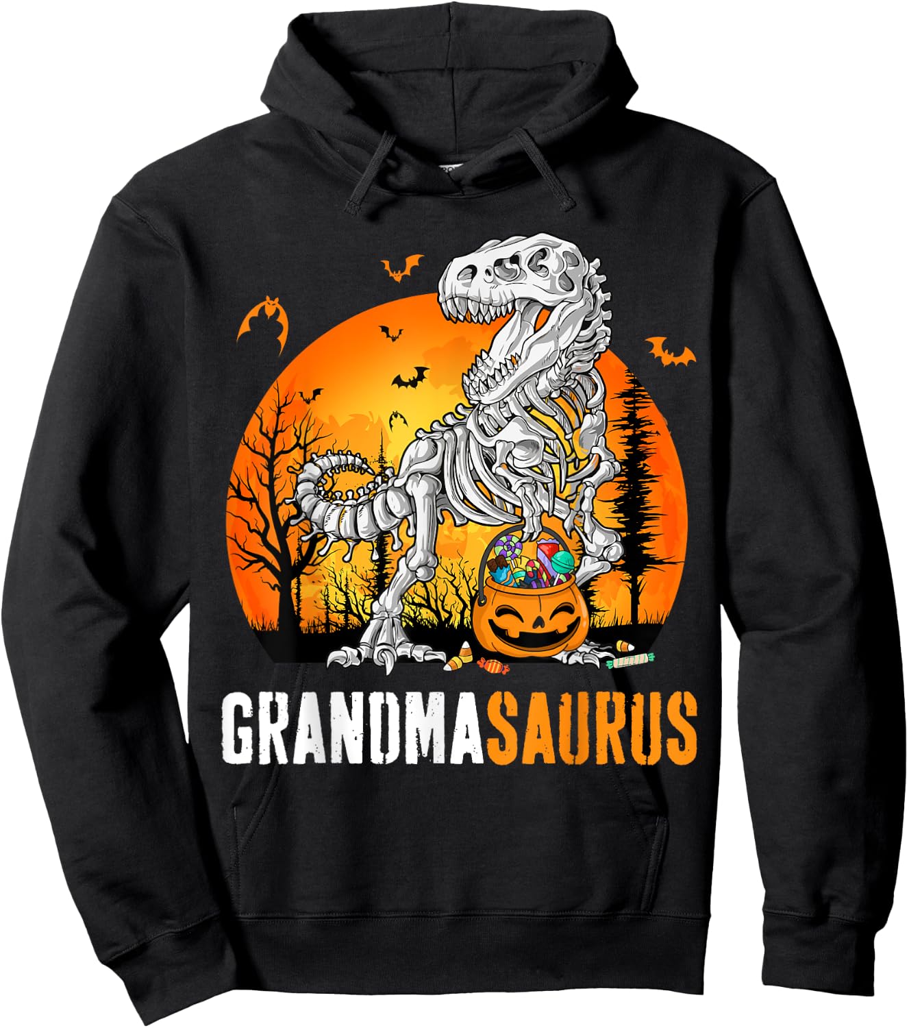 Grandmasaurus Dinosaur Skeleton Halloween Grandma Saurus Hoodie - Hoodie | Black