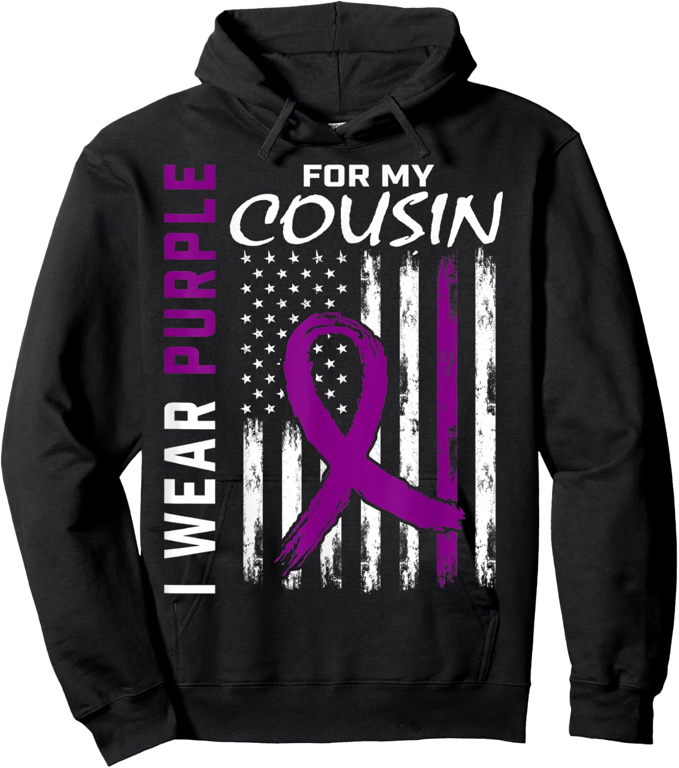 I Wear Purple For My Cousin Lupus Awareness American Flag Hoodie - Hoodie | Black