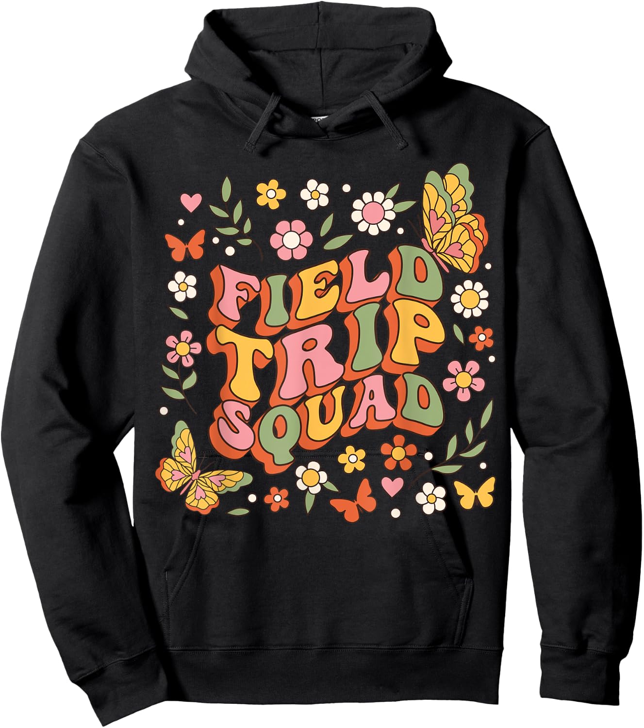 Groovy Field Trip Squad Hippie Butterfly School Field Day Hoodie - Hoodie | Black